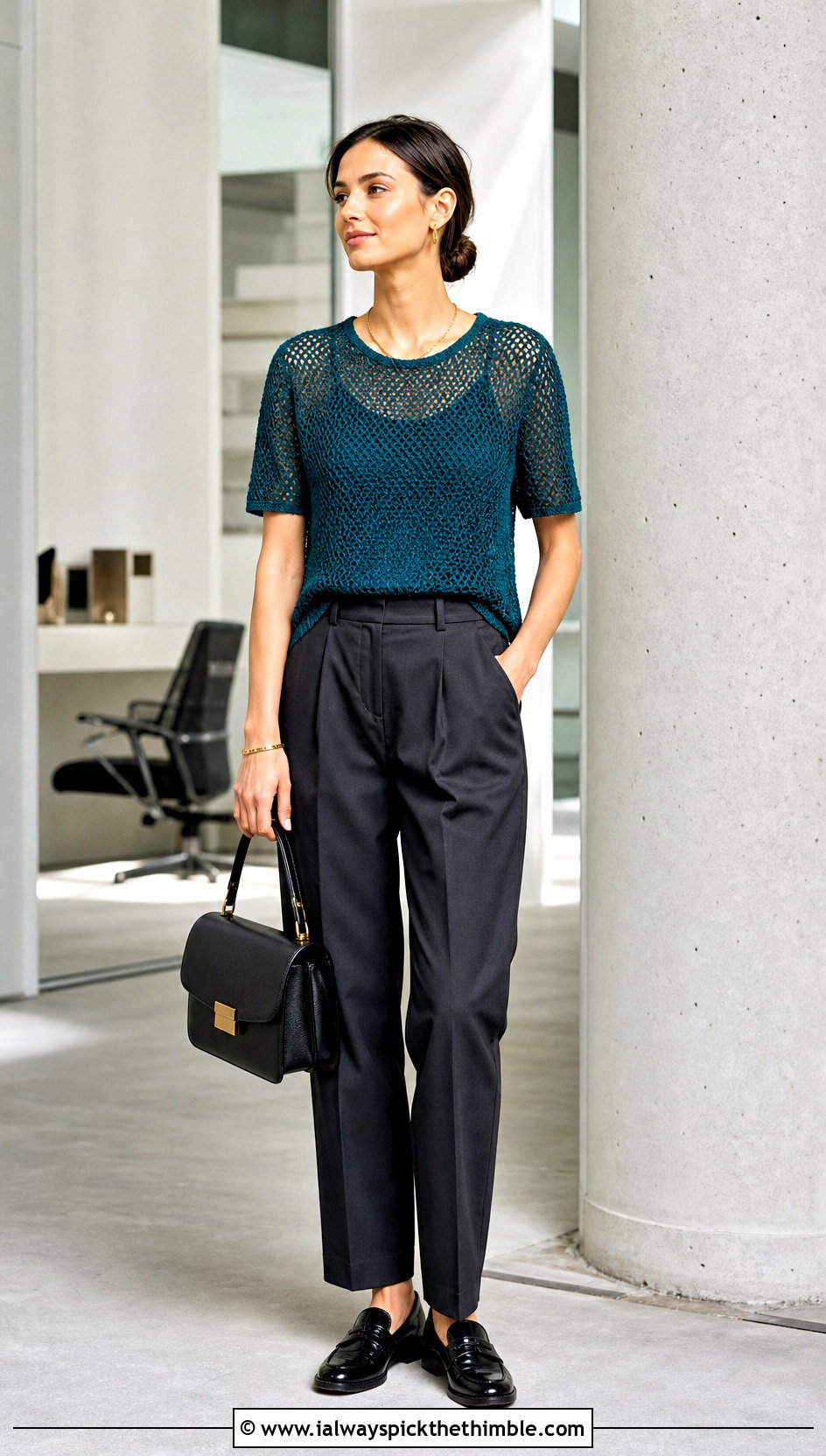 Crochet Mesh T Shirt With Tailored Trousers - 20 Crochet For Beginners Clothes and outfit ideas