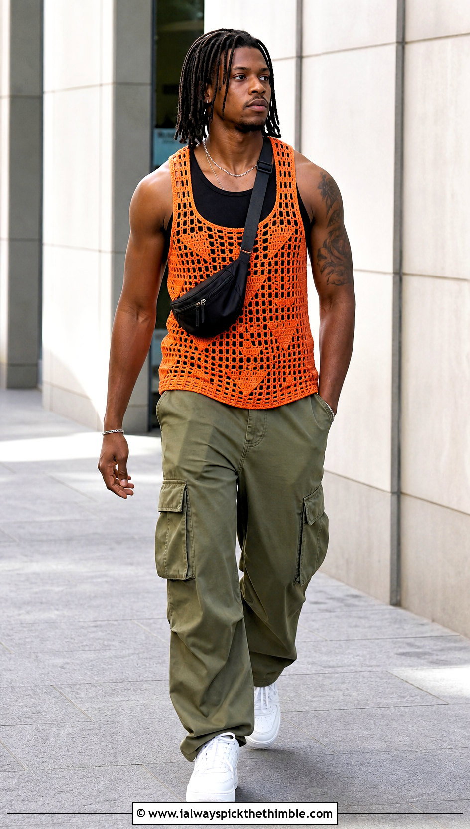 Crochet Mesh Tank With Cargo Pants - 25 crochet mens clothes and outfit ideas