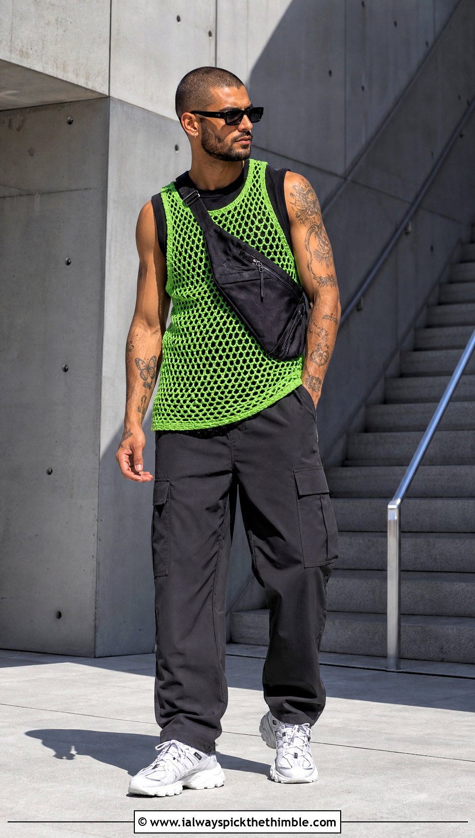 Crochet Mesh Tank With Cargo Pants - 25 crochet clothes for men outfit ideas
