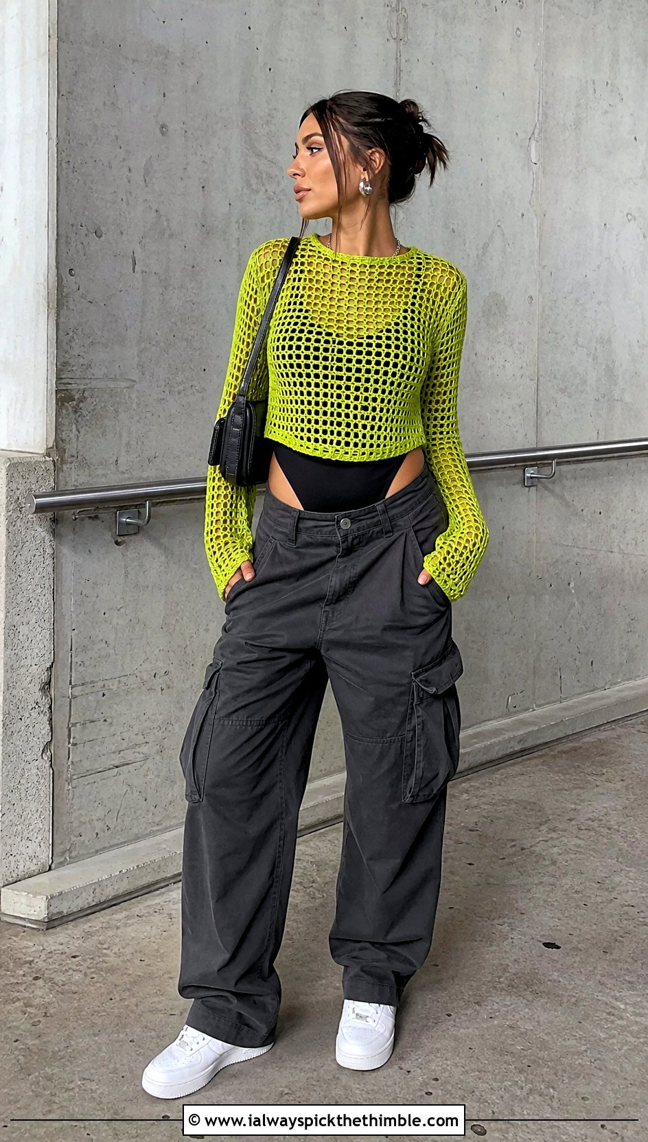 Crochet Mesh Top With Cargo Pants - 25 crochet tops for women outfit ideas