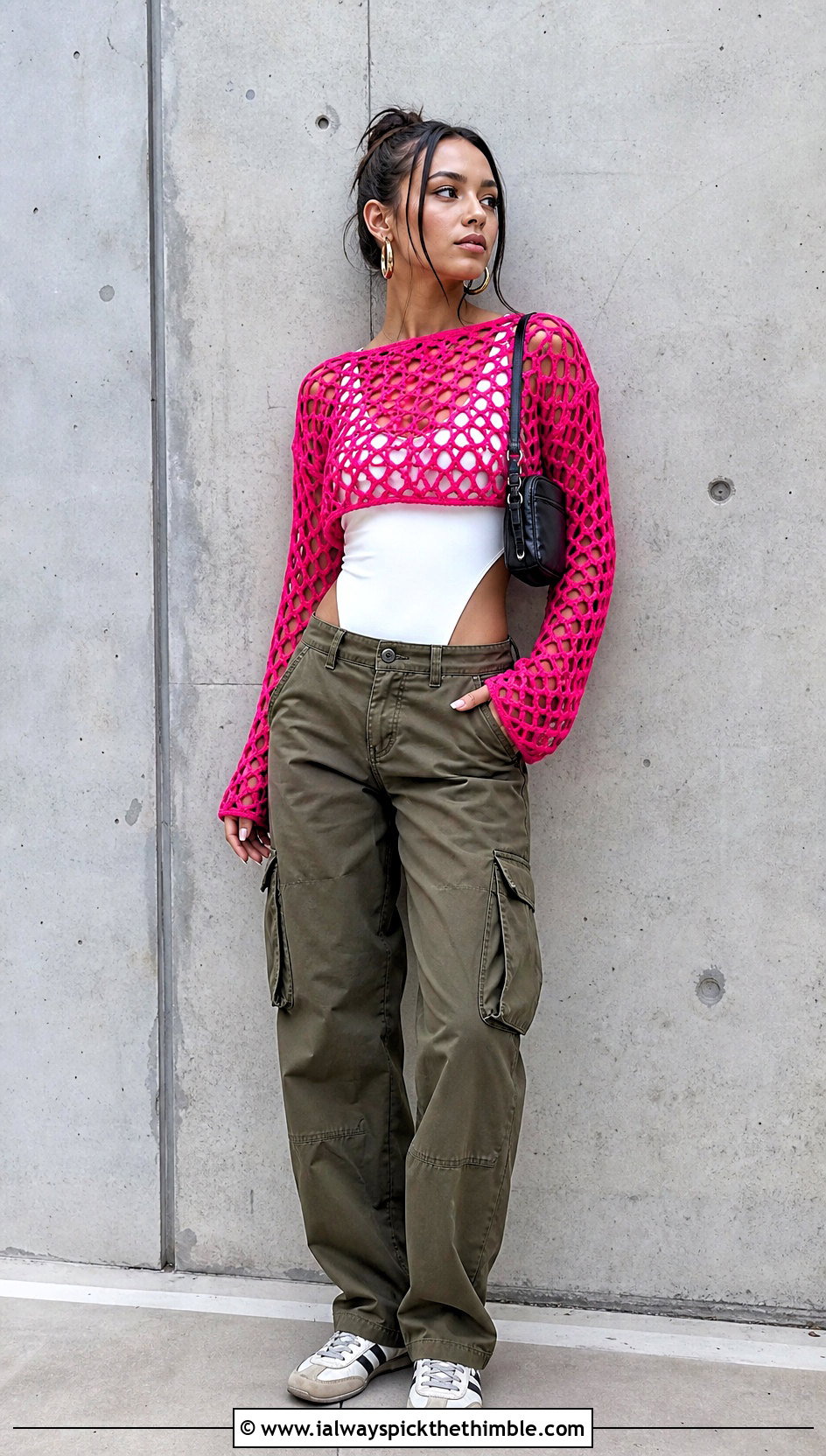 Crochet Mesh Top With Cargo Pants - 25 Outfit With Crochet Top outfit ideas