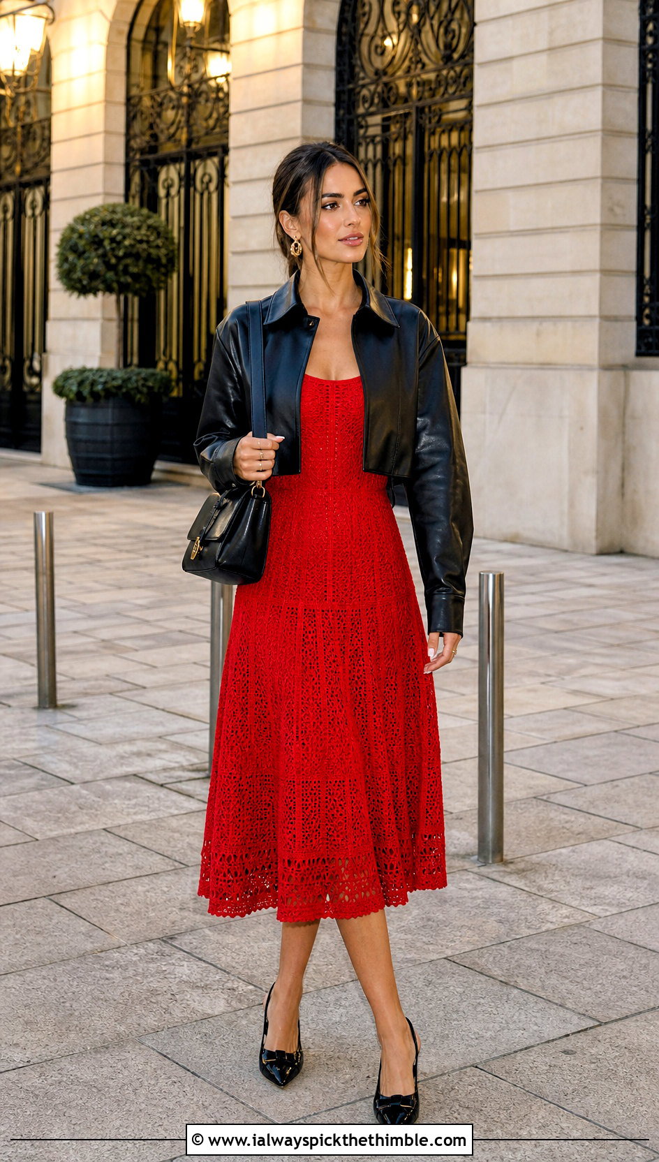Crochet Midi Dress With Leather Jacket - 20 crochet clothes outfit ideas