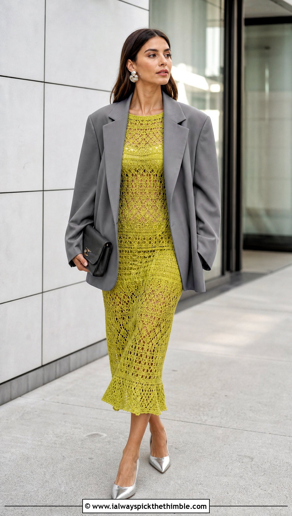 Crochet Midi Dress With Oversized Blazer - 20 crochet women clothes and outfit ideas