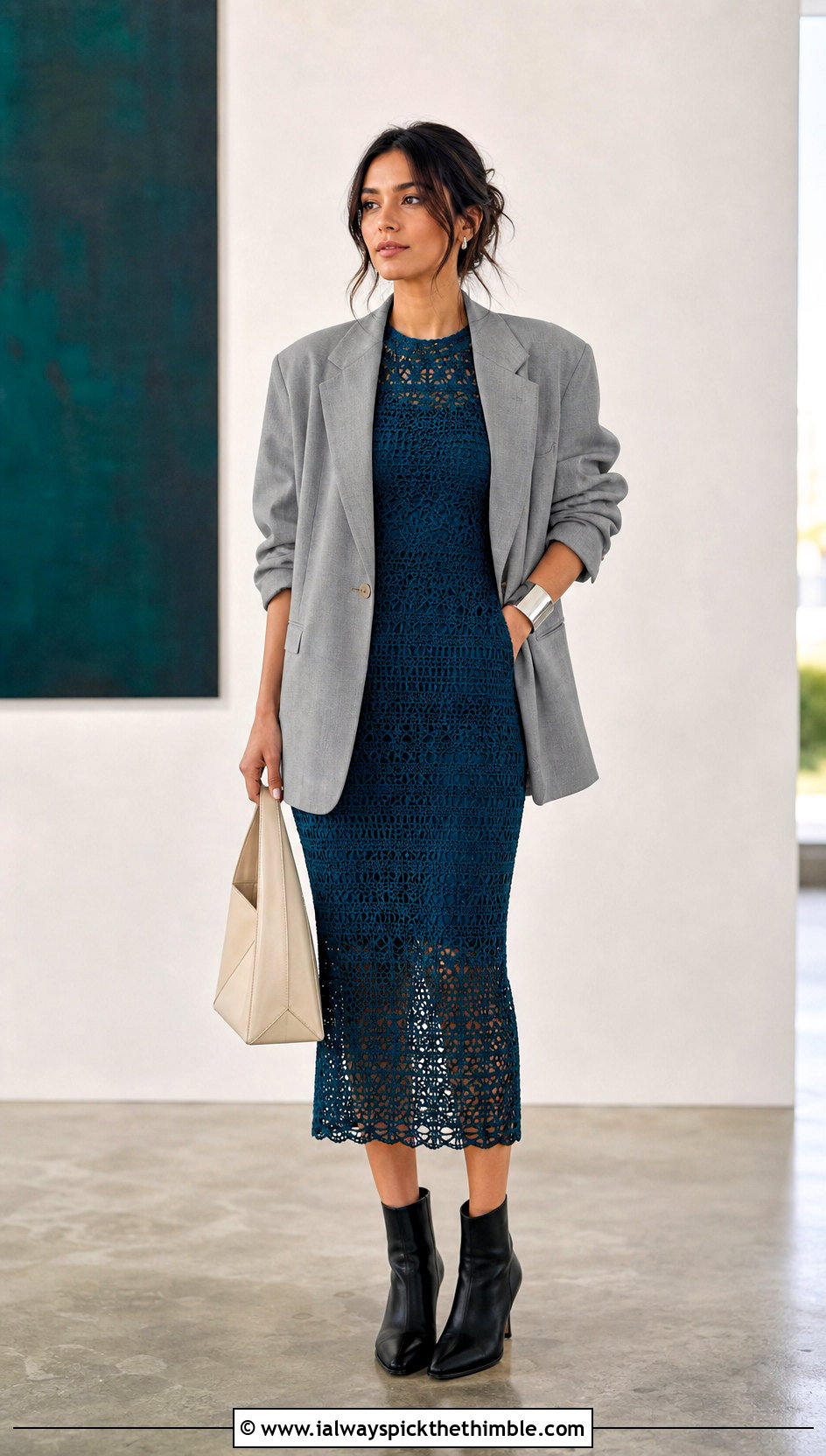 Crochet Midi Dress With Oversized Blazer - 20 Custom Crochet Clothes and outfit ideas