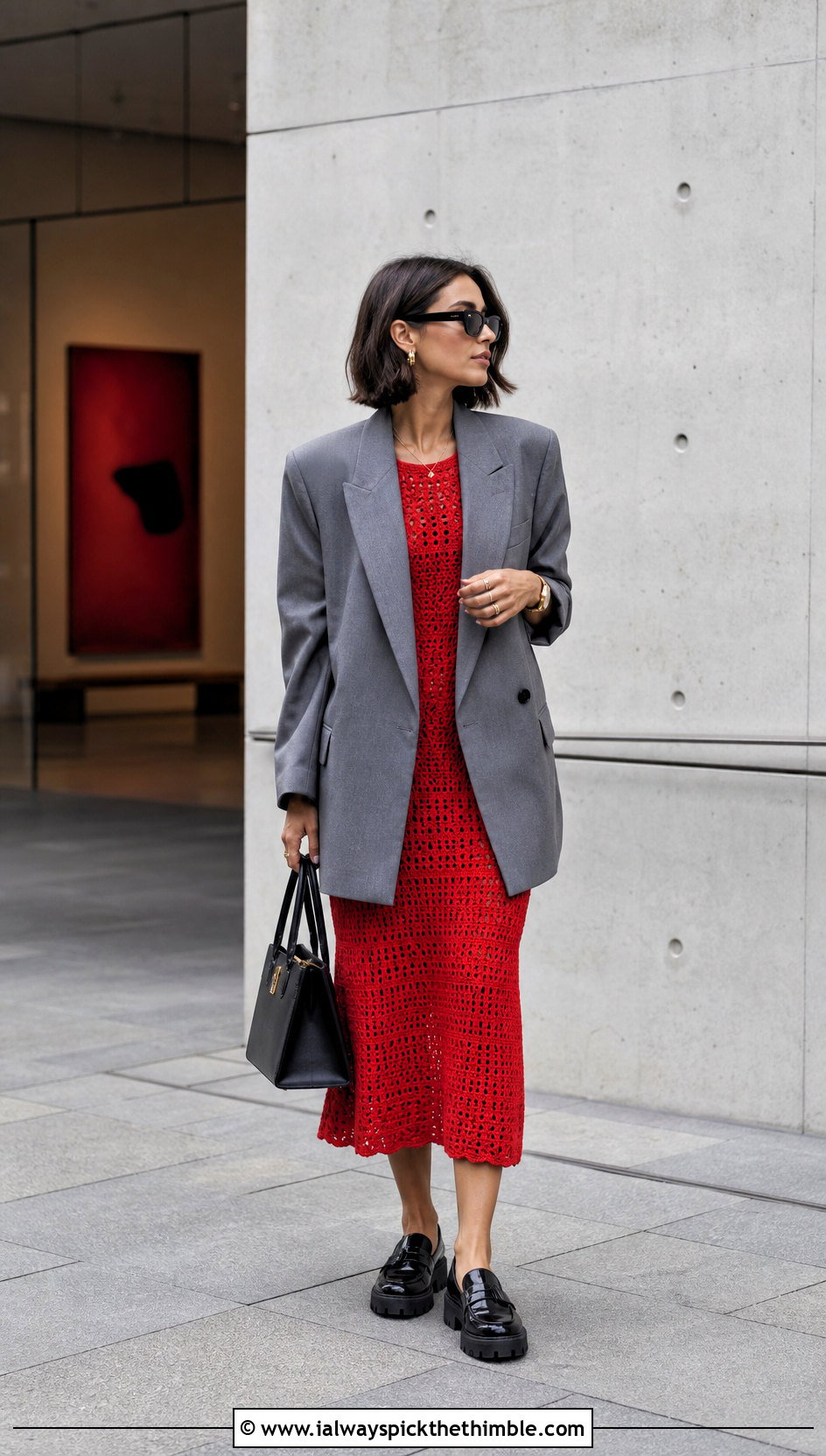 Crochet Midi Dress With Oversized Blazer And Loafers - 25 cute crochet clothes and outfit ideas