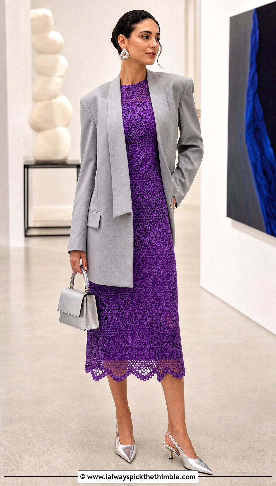 Crochet Midi Dress With Oversized Blazer - 20 crochet clothing ideas