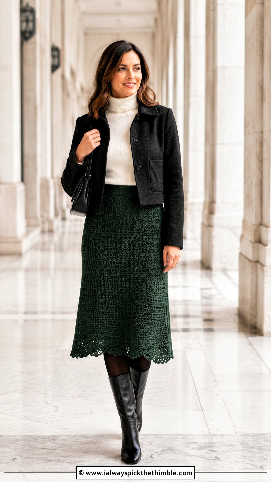 Crochet Midi Skirt With Fitted Turtleneck - 25 crochet winter clothes and outfit ideas