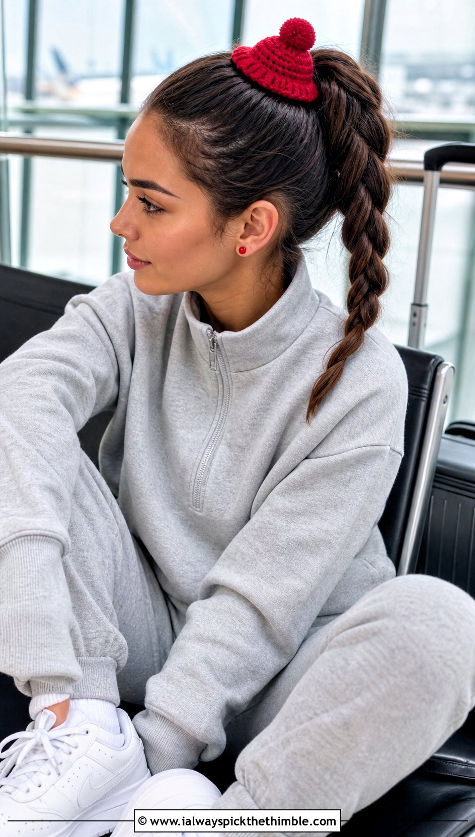 Crochet Mini Beanie With Athleisure Set - 25 Crochet Mini Hat outfit ideas