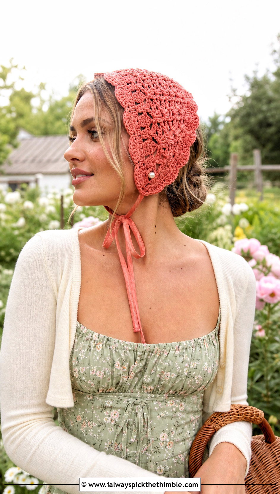 Crochet Mini Bonnet With Cottagecore Dress - 25 Crochet Mini Hat outfit ideas
