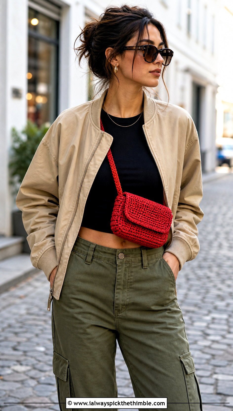 Crochet Mini Crossbody Bag With Cargo Pants Outfit - 25 crochet accessories outfit ideas