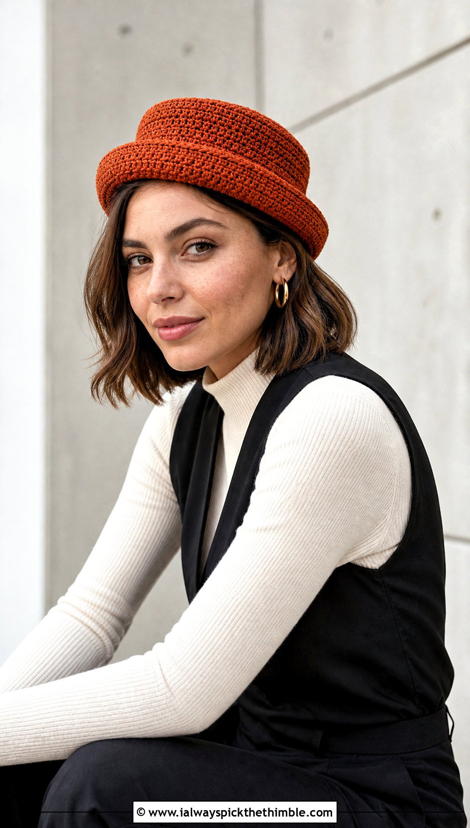 Crochet Mini Pork Pie Hat With Minimalist Outfit - 25 Crochet Mini Hat outfit ideas