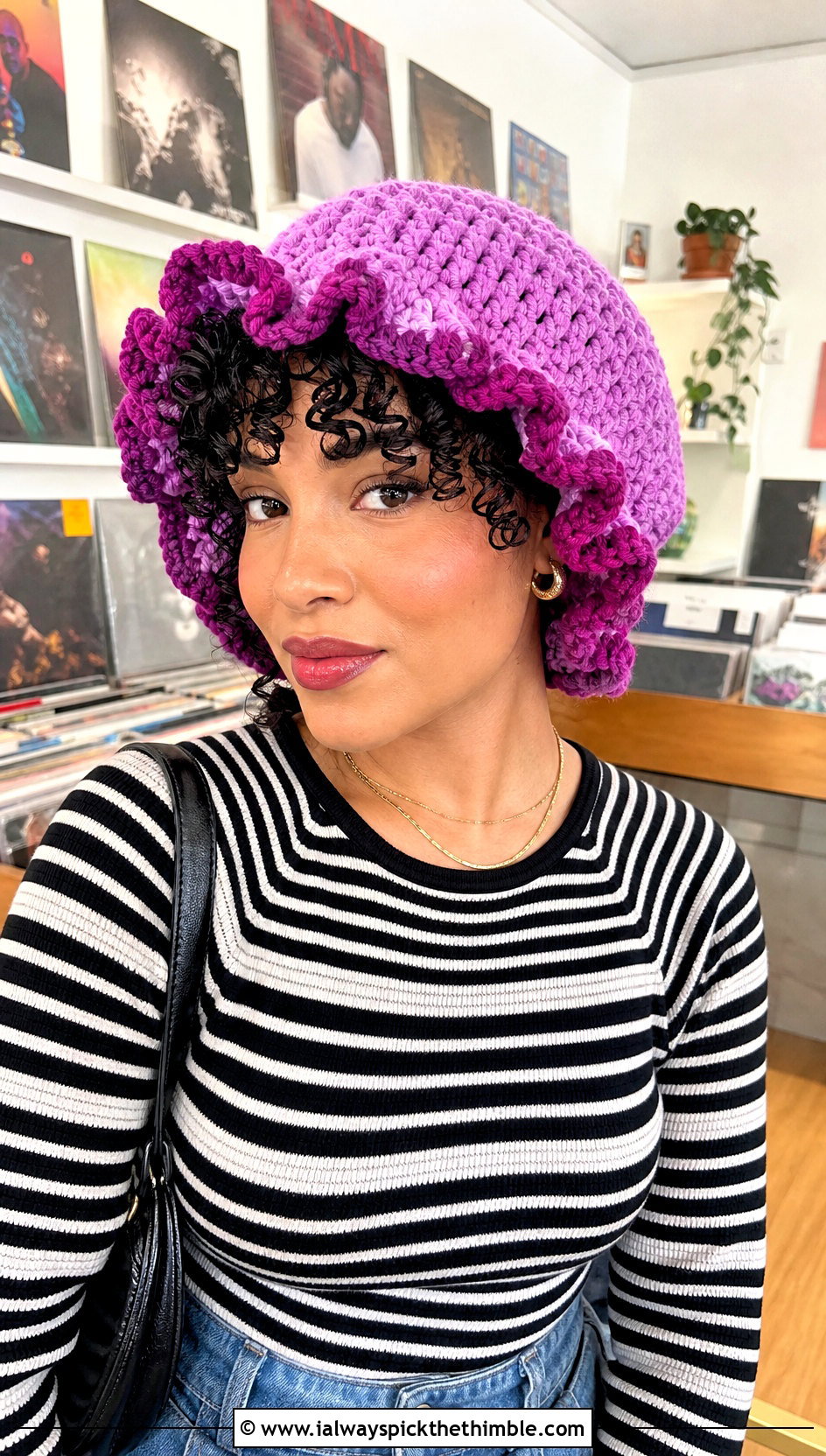 Crochet Mob Cap Bonnet With Wide Leg Jeans - 25 crochet bonnets outfit ideas