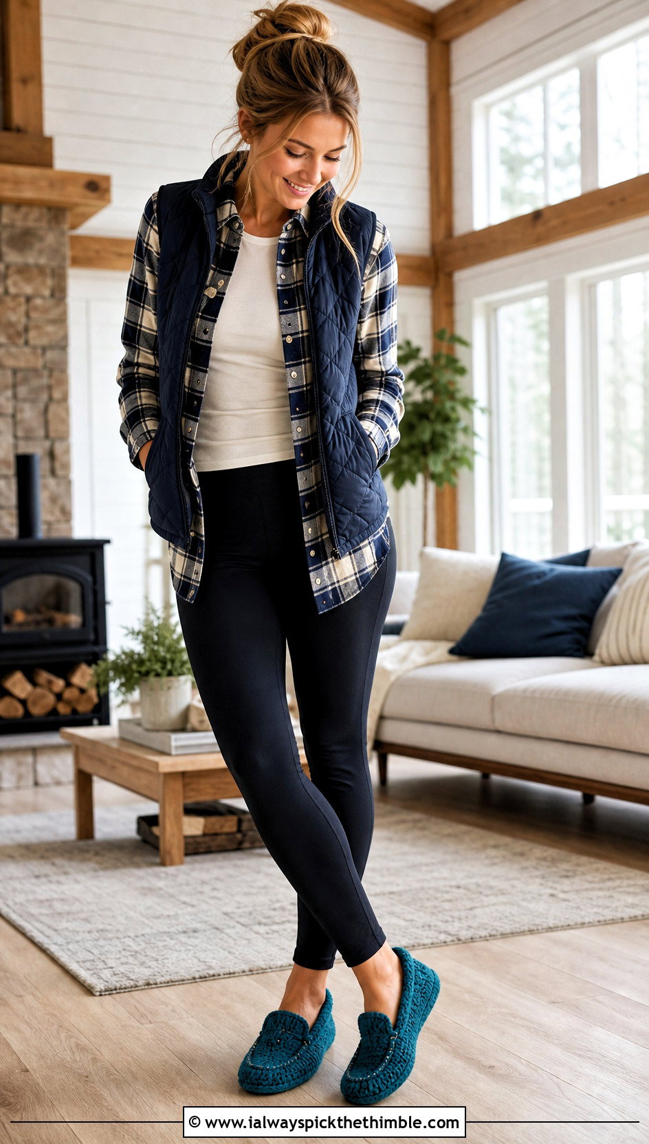Crochet Moccasin Slippers With Flannel Shirt And Leggings - 25 crocheted slippers outfit ideas