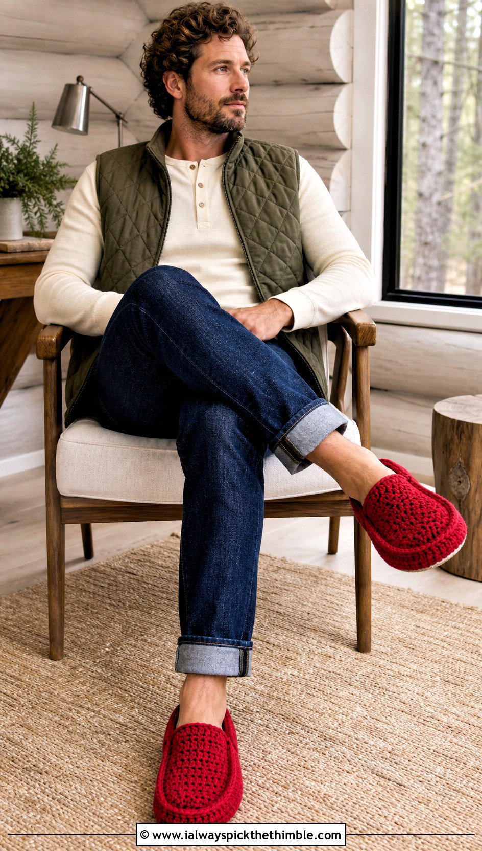 Crochet Moccasin Slippers With Jeans And Henley Shirt - 15 Easy Crochet Mens Slippers outfit ideas