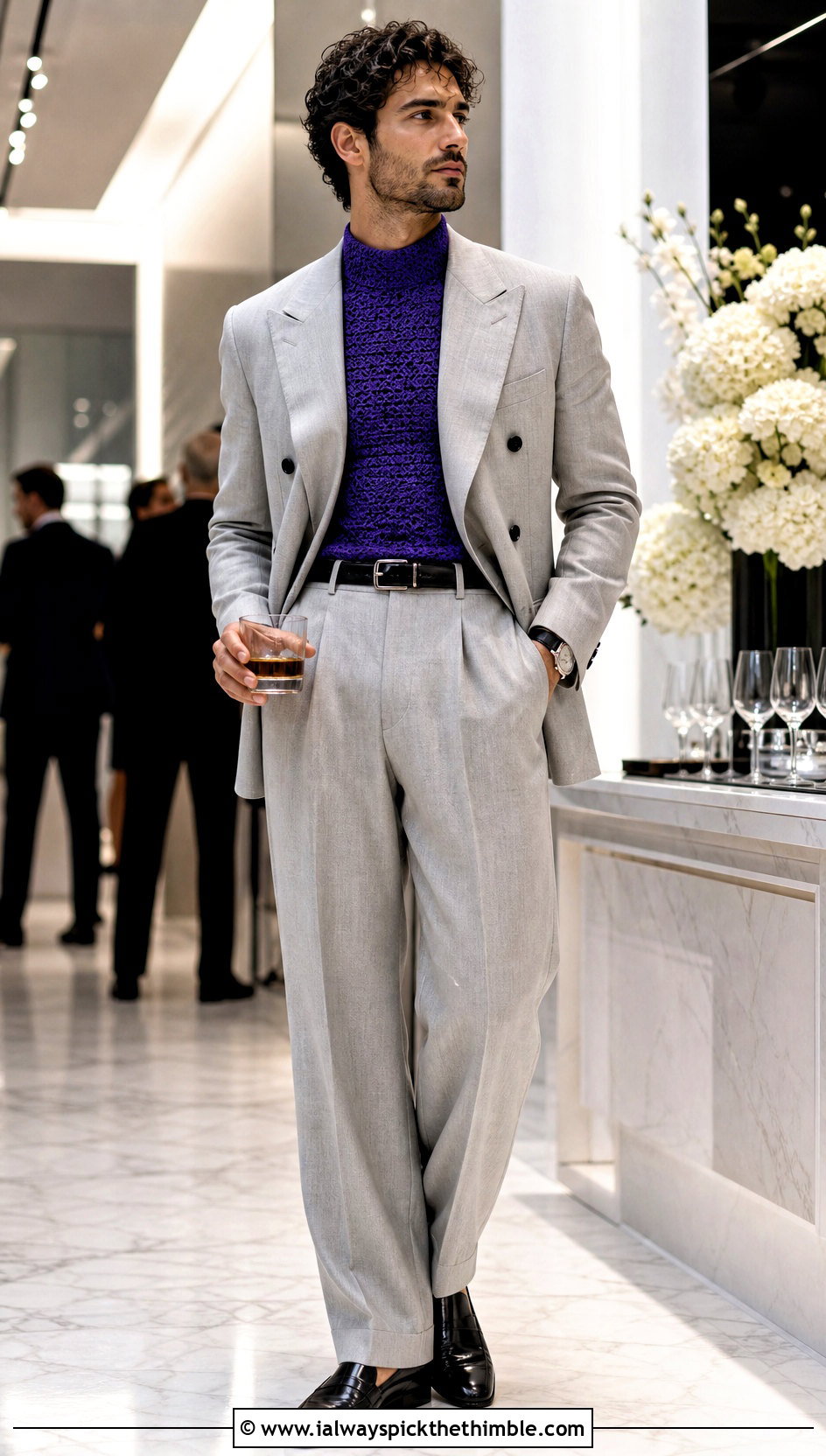 Crochet Mock Neck Shirt With Double Breasted Suit - 25 crochet shirt men outfit ideas
