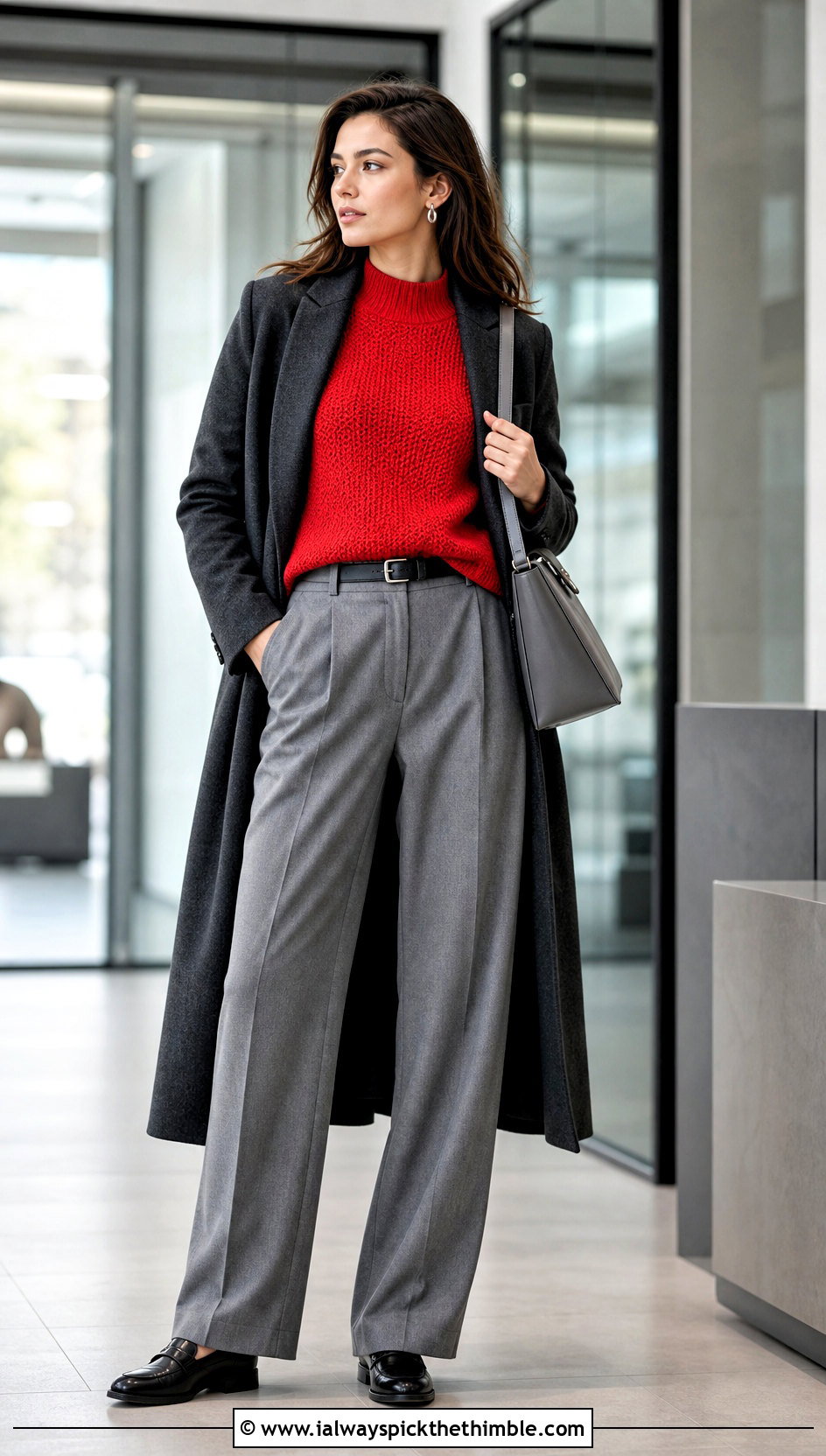Crochet Mock Neck Sweater With Pleated Trousers - 20 winter crochet clothes ideas