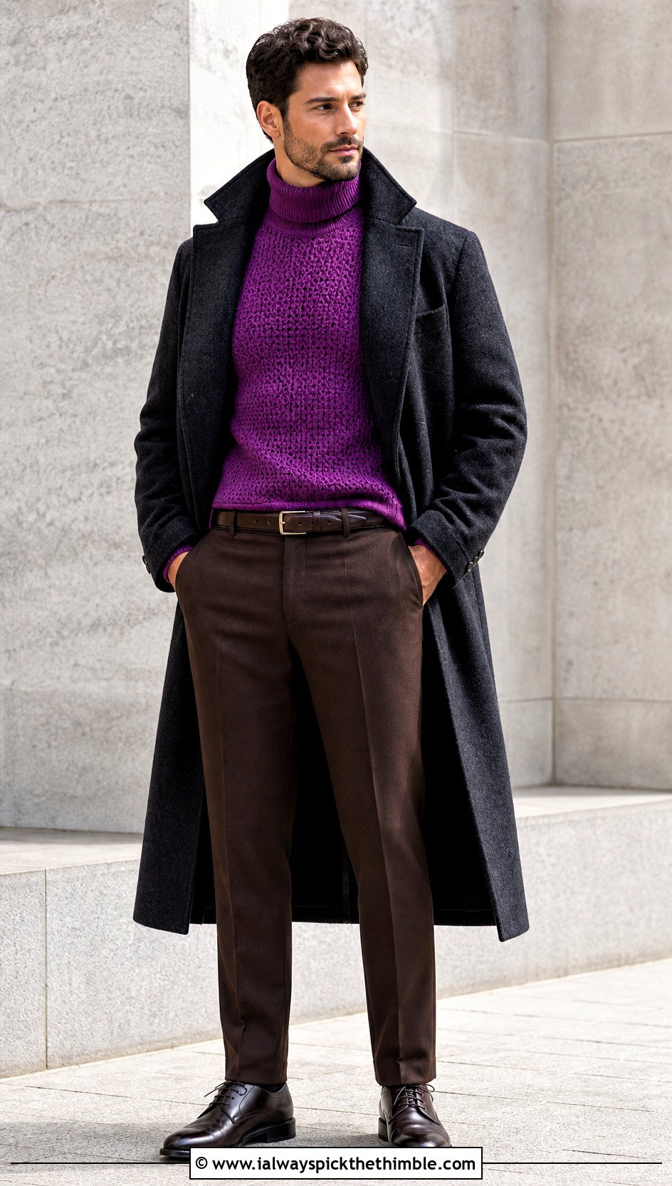 Crochet Mock Neck Sweater With Tailored Trousers - 25 crochet mens sweater outfit ideas