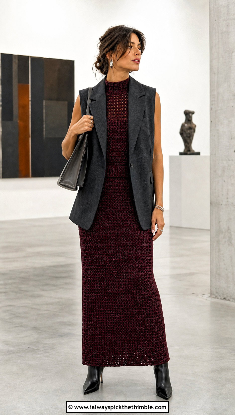 Crochet Mock Neck Top And Maxi Skirt Set With Ankle Boots - 25 crochet skirt and top set outfit ideas