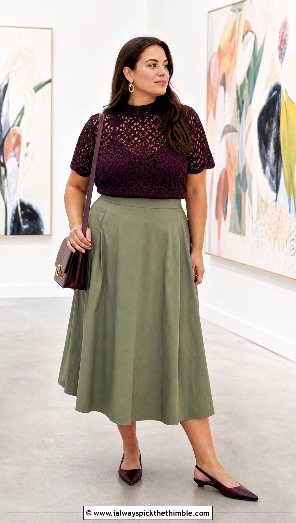 Crochet Mock Neck Top With A Line Skirt - 20 crochet top for plus size women outfit ideas