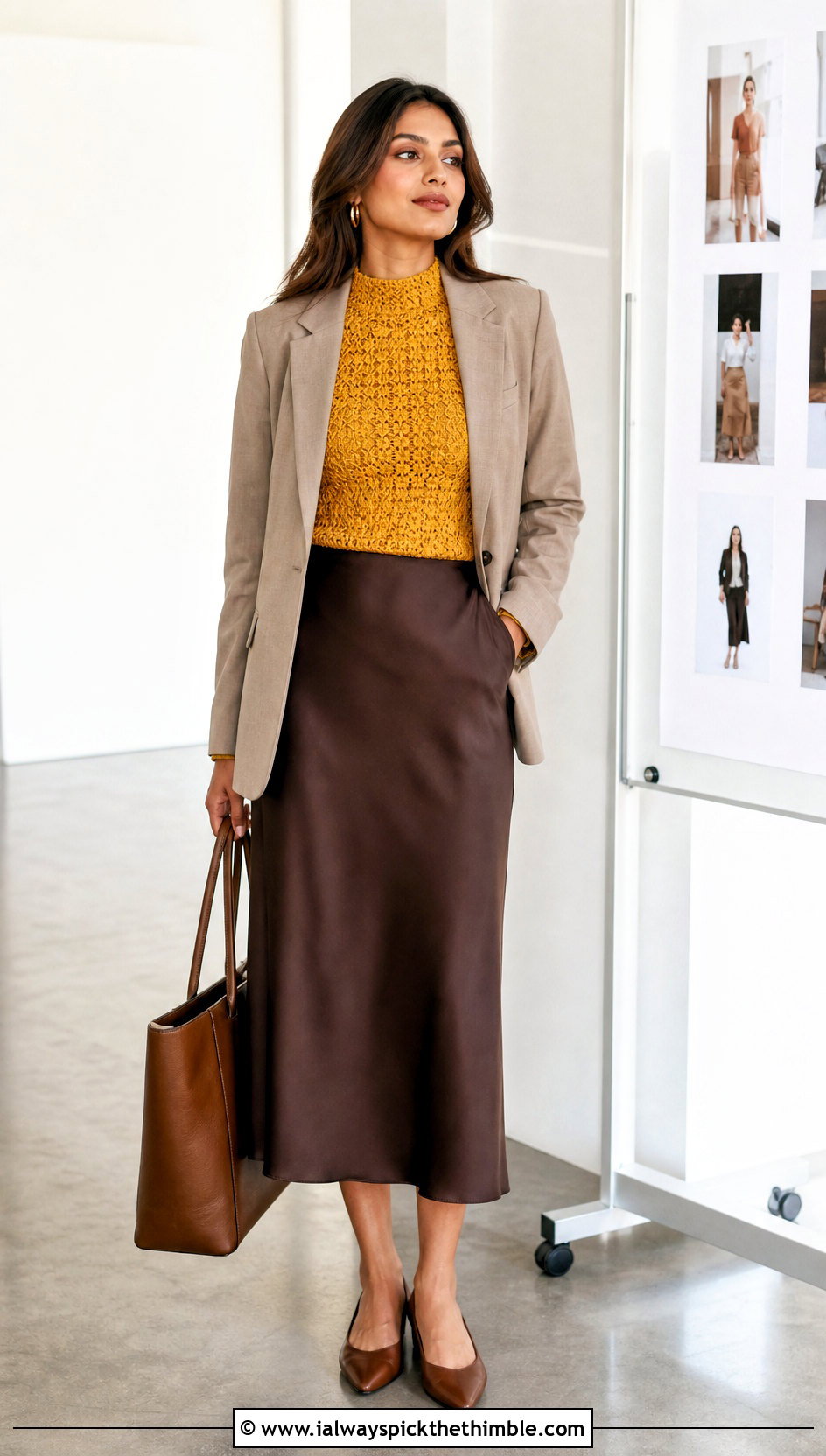 Crochet Mock Neck Top With Satin Midi Skirt - 20 Crochet Professional Clothes and outfit ideas