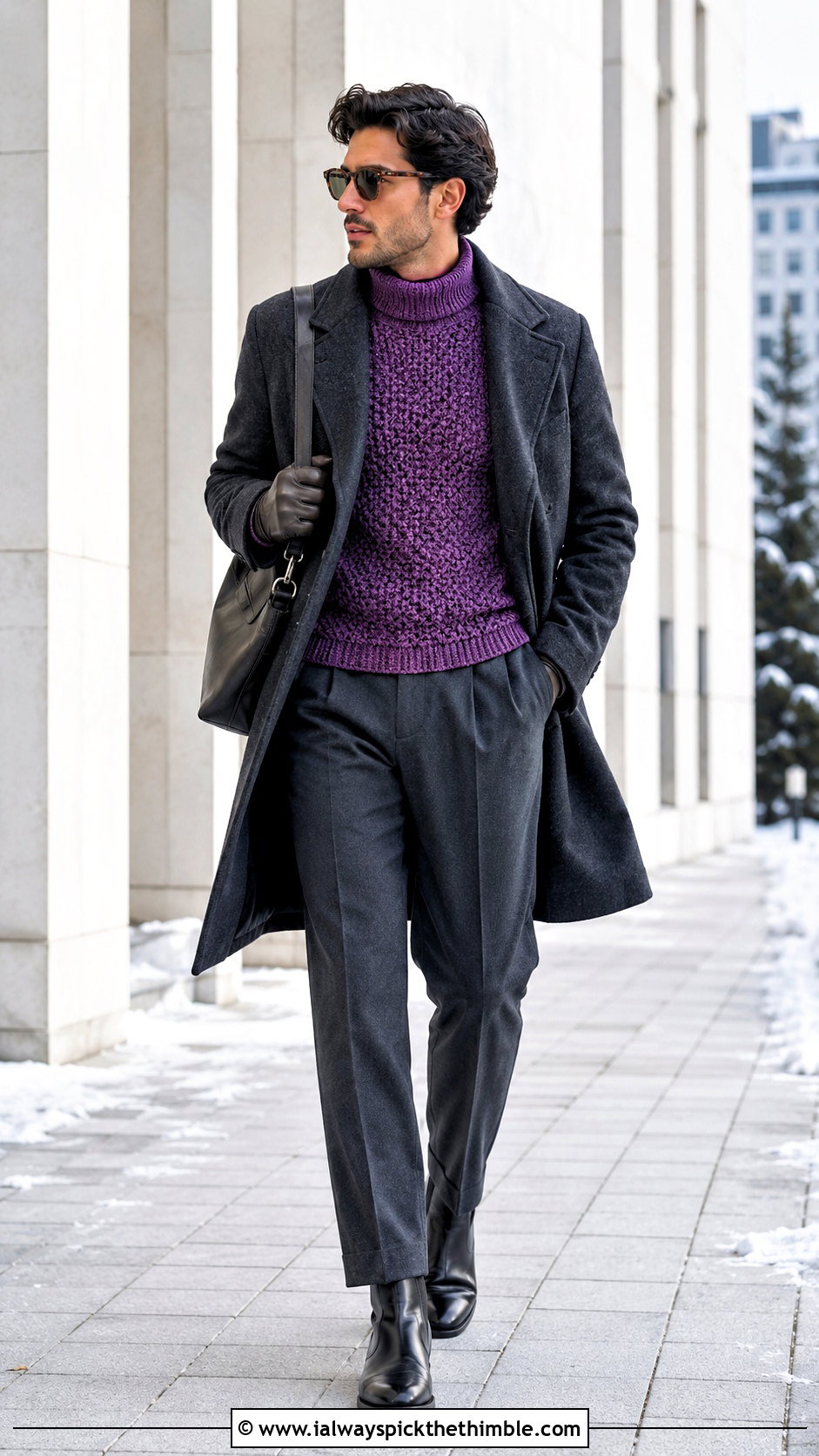 Crochet Mock Neck Top With Wool Overcoat - 25 crochet top men outfit ideas