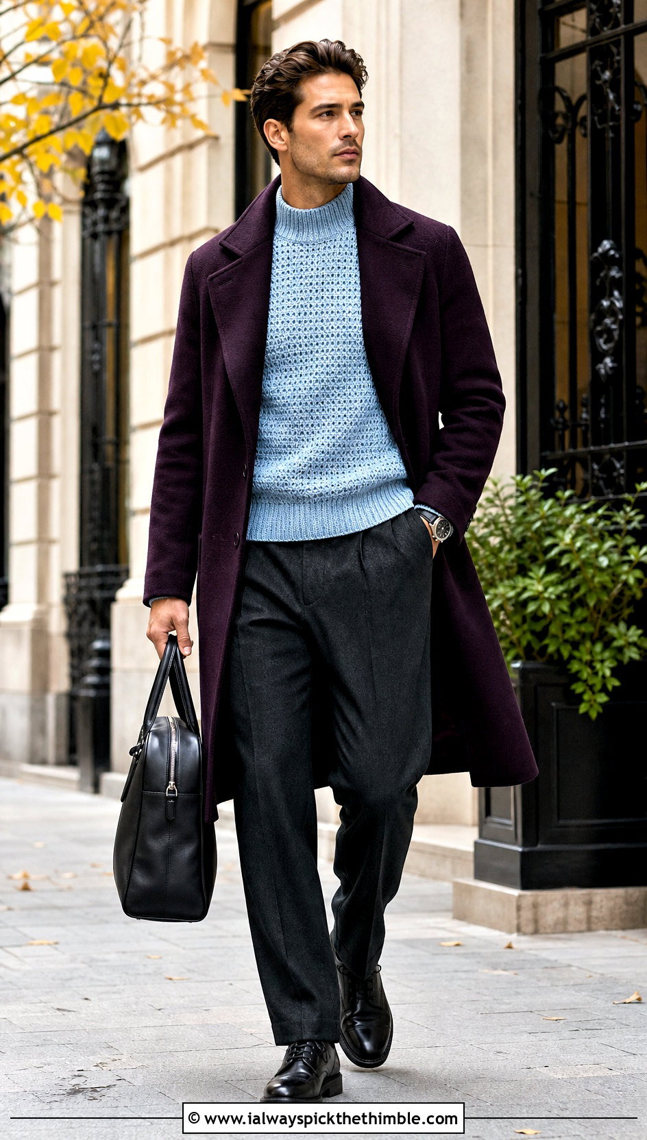 Crochet Mock Neck Top With Wool Trousers - 15 men's crochet top outfit ideas
