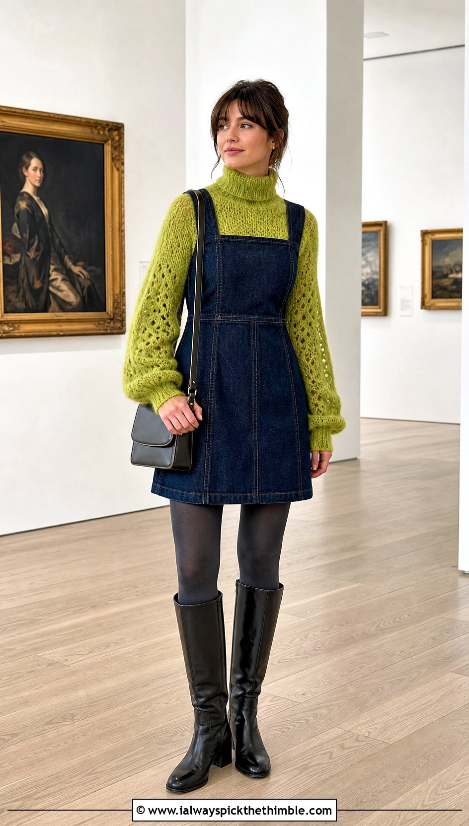 Crochet Mohair Turtleneck Top With Pinafore Dress - 25 crochet mohair top outfit ideas