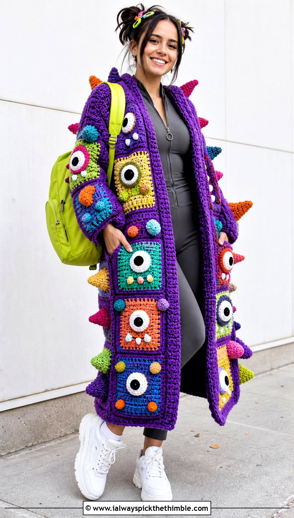 Crochet Monster Patchwork Coat Costume - 25 Crochet Halloween Costume Women outfit ideas