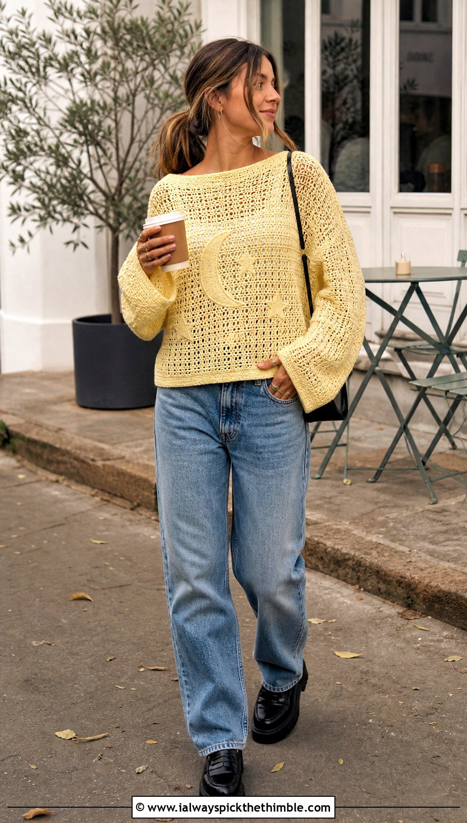 Crochet Moon Sweater With Straight Jeans - 20 crochet witchy clothes and outfit ideas