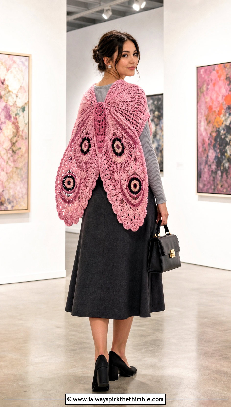 Crochet Moth Wing Shawl With Midi Skirt - 20 Crochet Wing Shawl outfit ideas