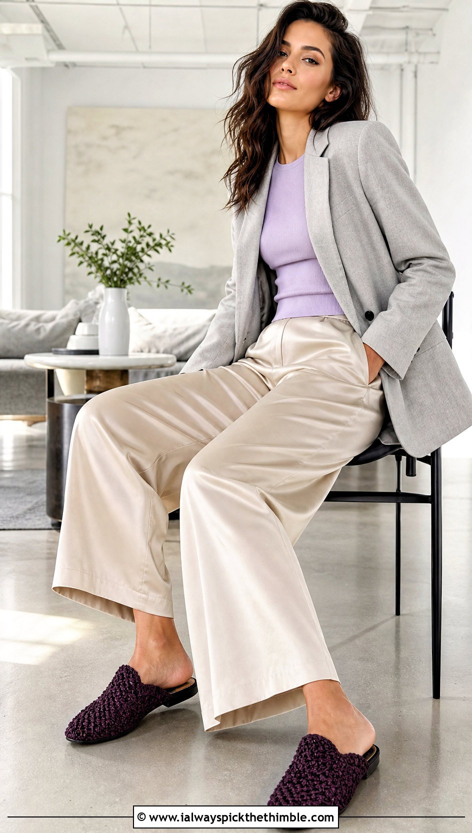 Crochet Mule Slippers With Satin Pants - 20 simple crochet slippers outfit ideas