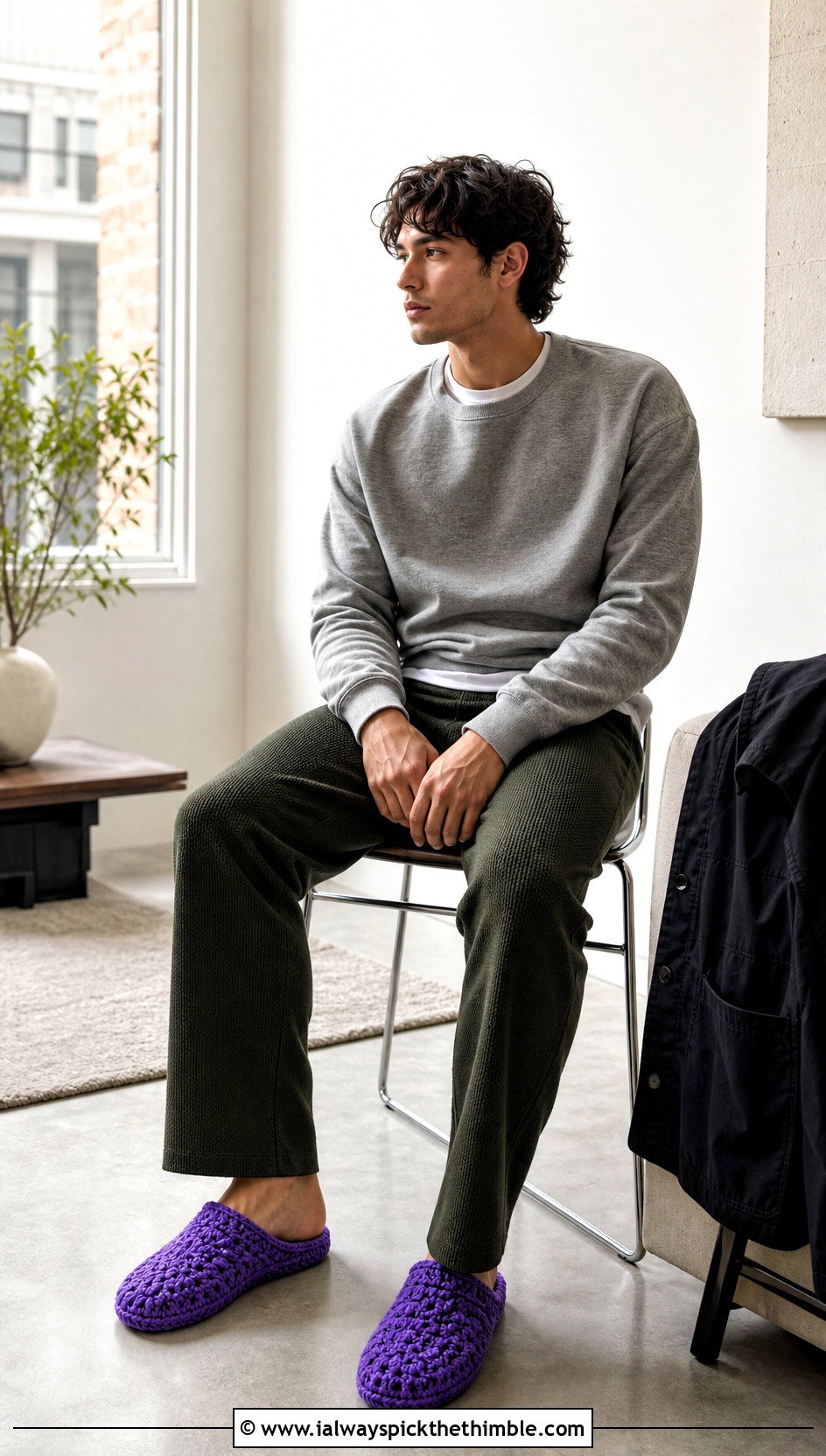 Crochet Mule Slippers With Sweatshirt And Knit Pants - 20 easy mens crochet slippers outfit ideas