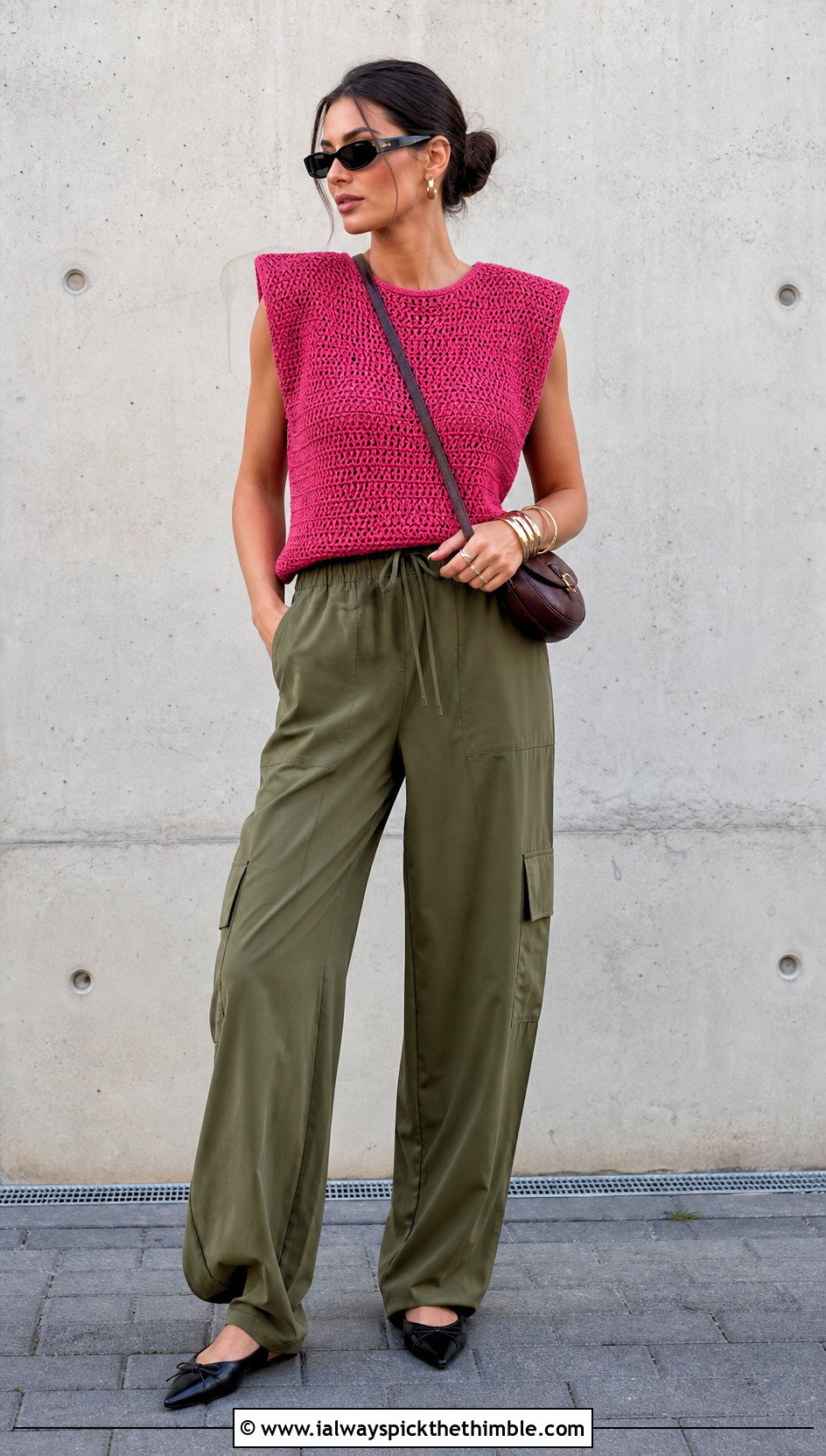 Crochet Muscle Tee With Fluid Cargo Pants - 25 Elegant Crochet Top outfit ideas