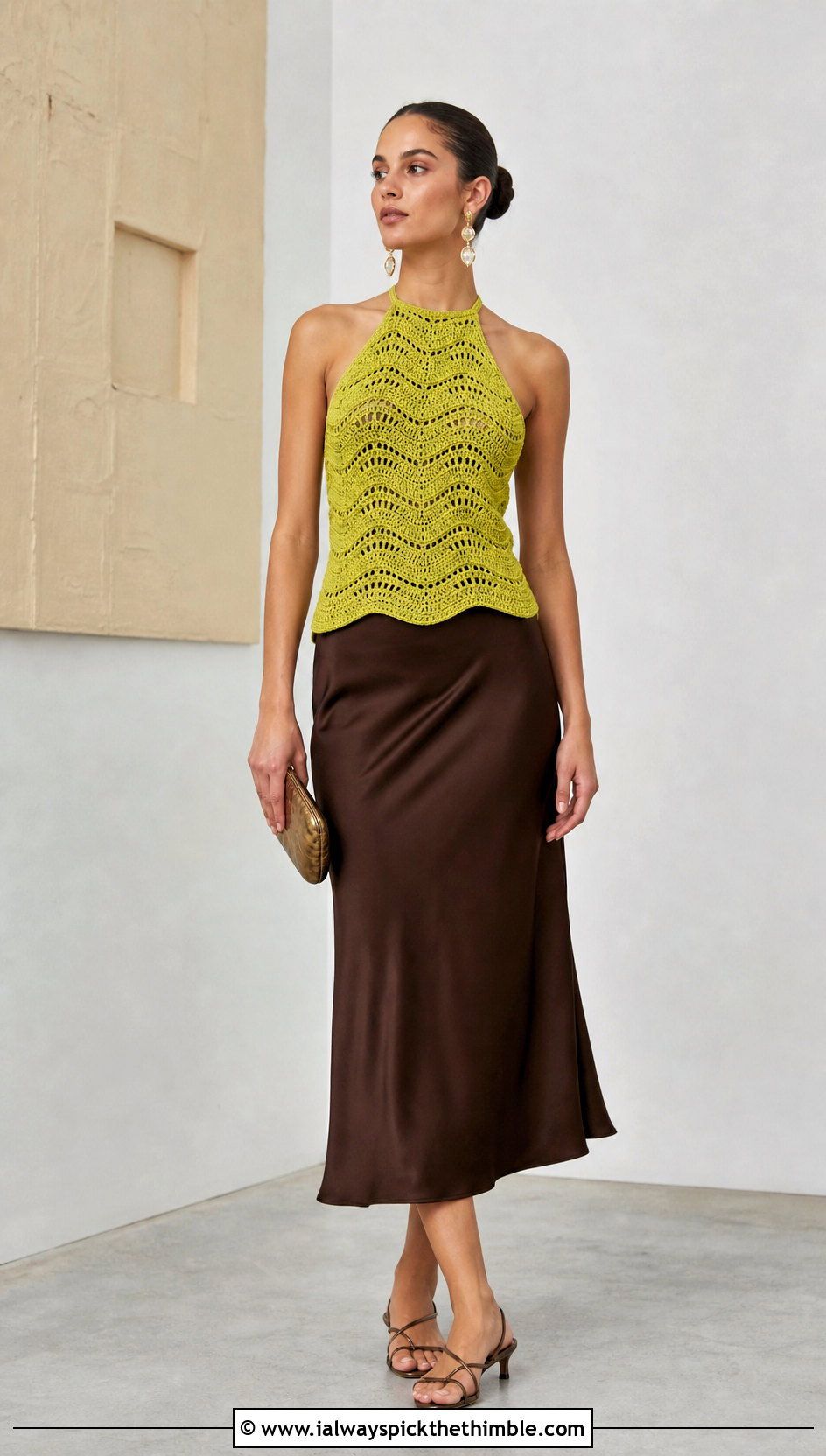 Crochet Nalu Top With Satin Midi Skirt - 20 Crochet Nalu Top outfit ideas
