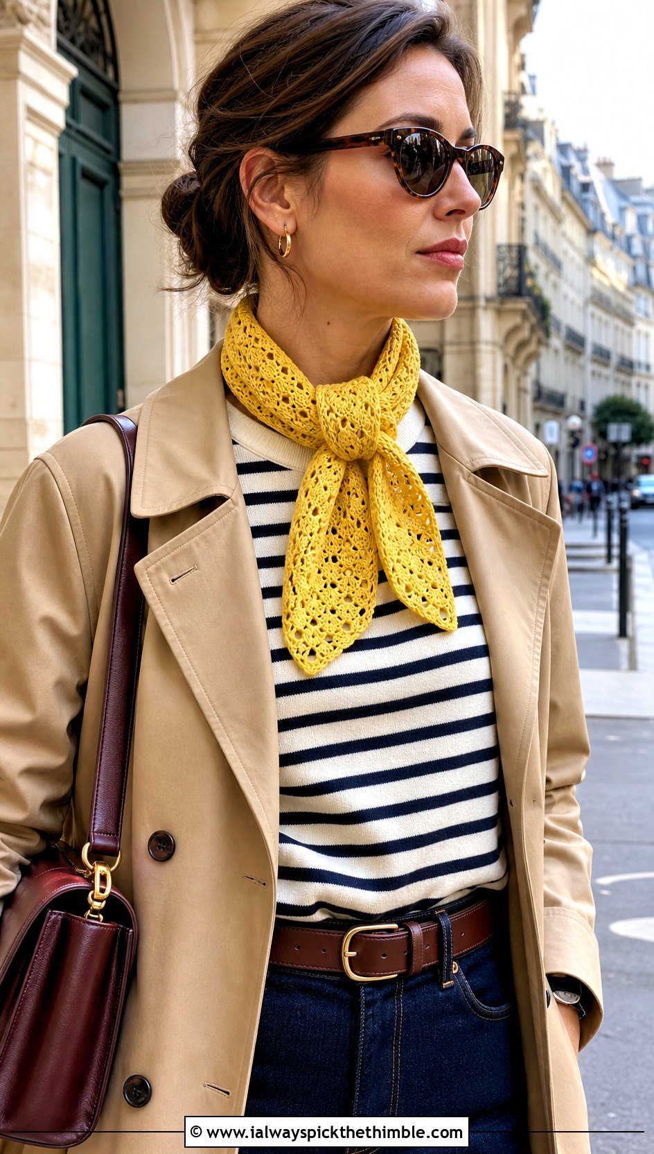 Crochet Neck Scarf With Trench Coat Outfit - 25 crochet accessories outfit ideas