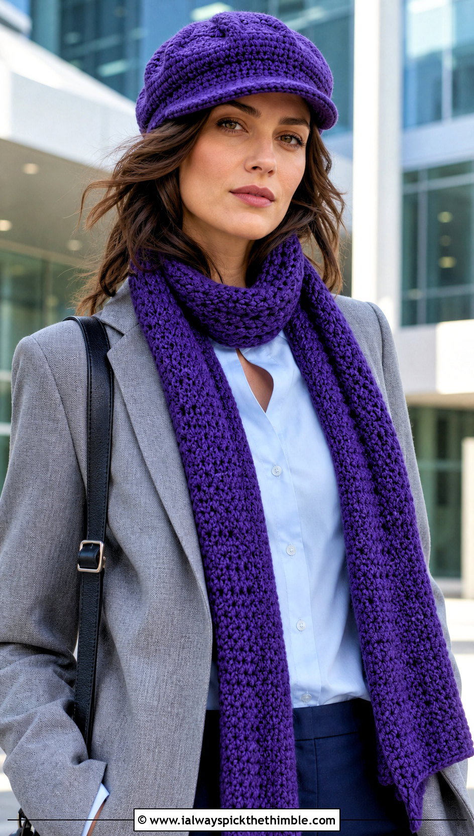 Crochet Newsboy Cap And Long Scarf With Blazer - 15 Crochet Scarf Hat outfit ideas