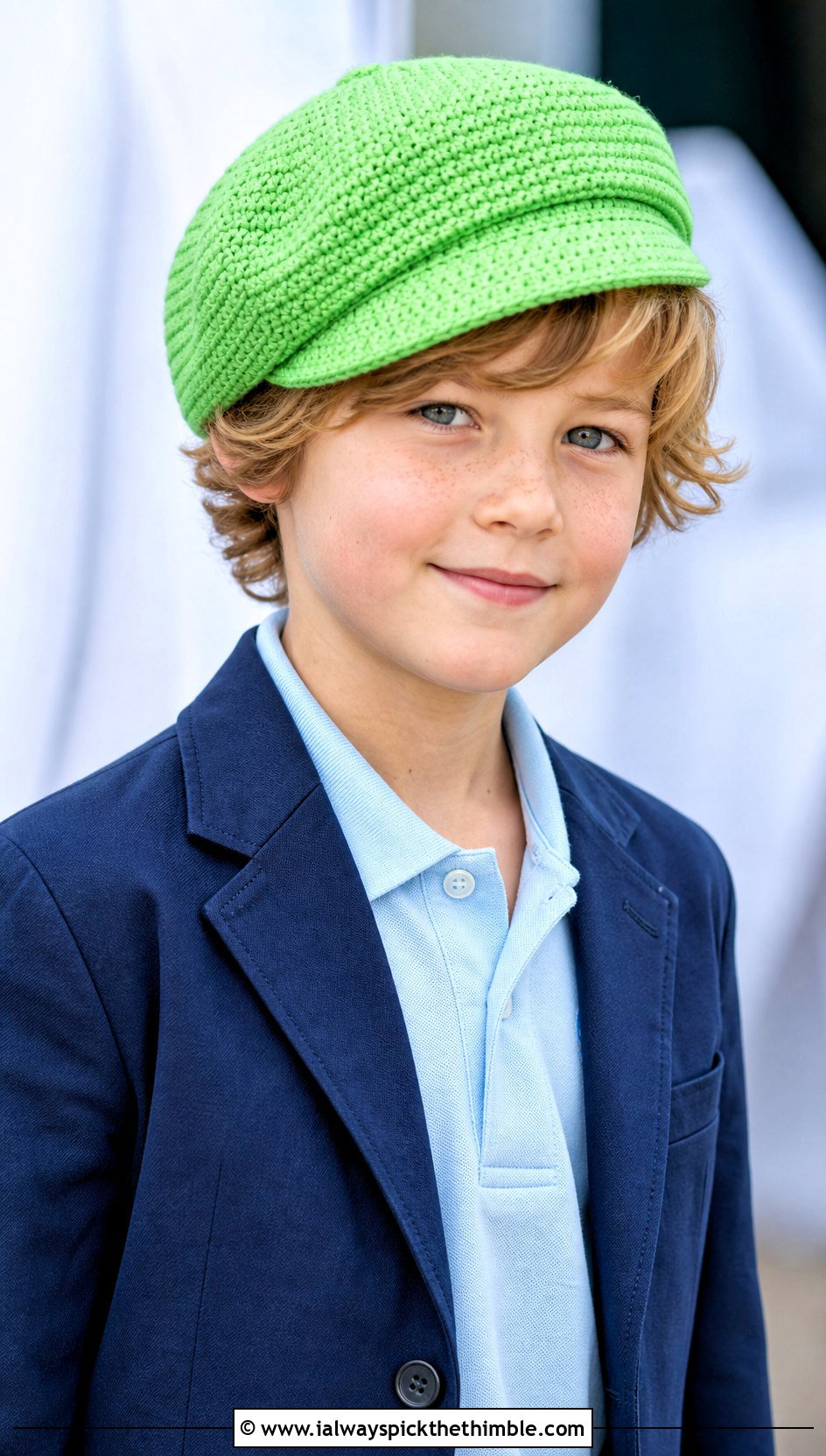 Crochet Newsboy Cap With Blazer And Chinos - 15 Childs Crochet Hat outfit ideas