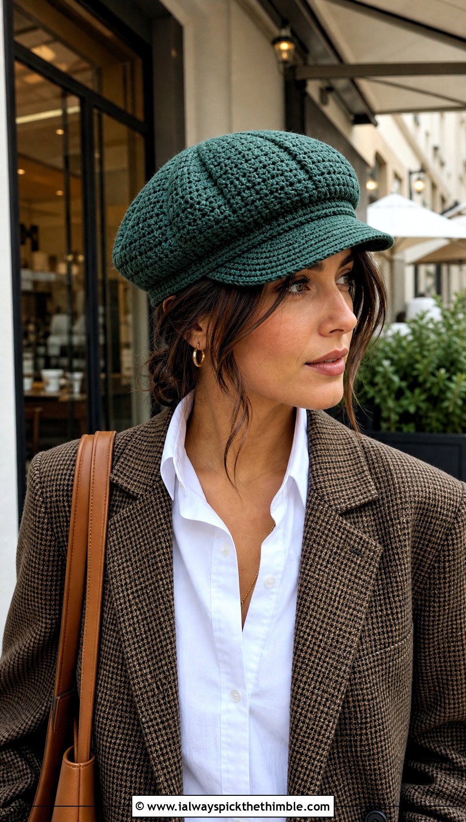 Crochet Newsboy Cap With Blazer And Relaxed Jeans - 15 Crochet Woolly Hat outfit ideas