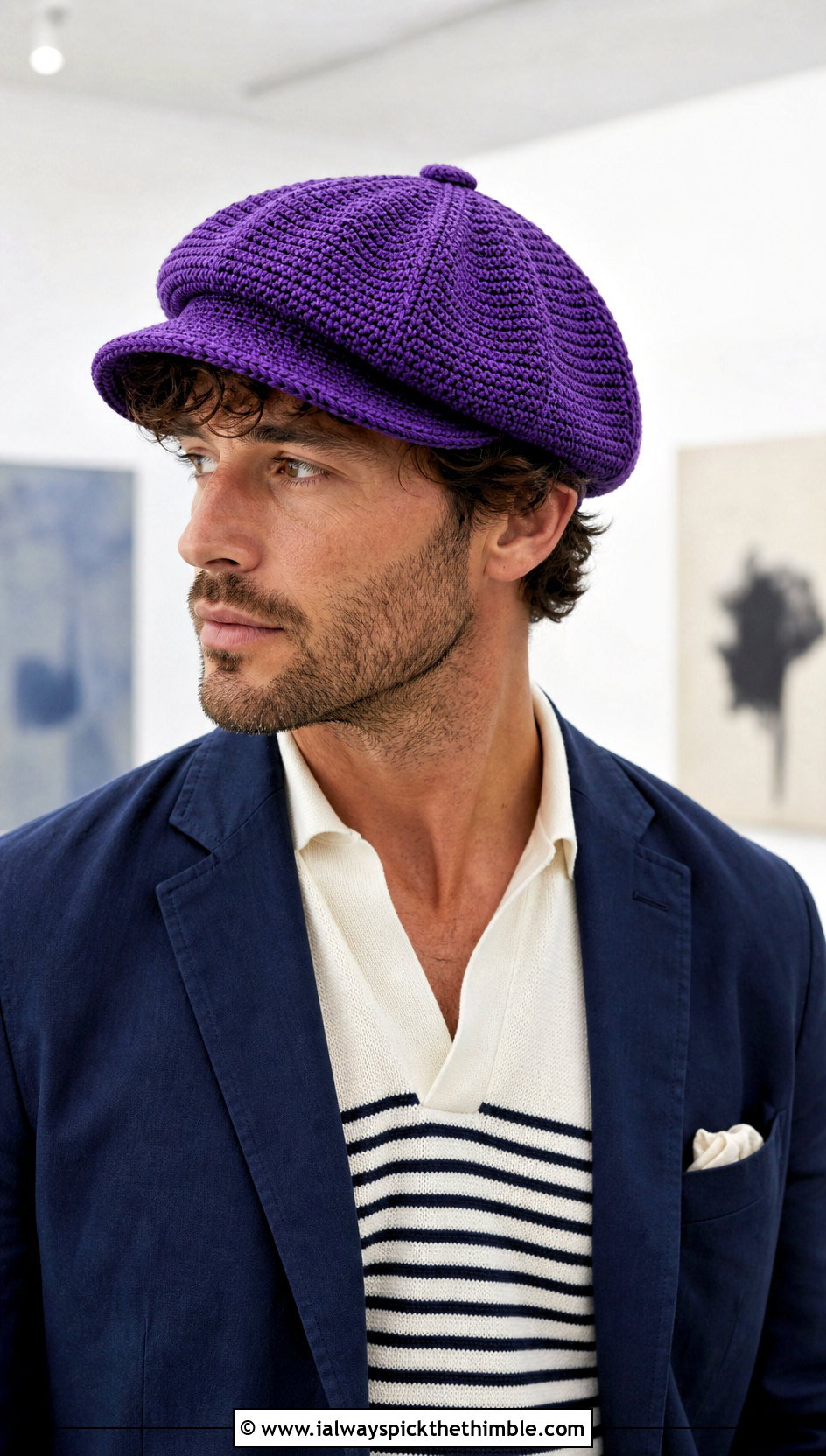 Crochet Newsboy Cap With Blazer And Trousers - 15 Unique Crochet Men Hat outfit ideas