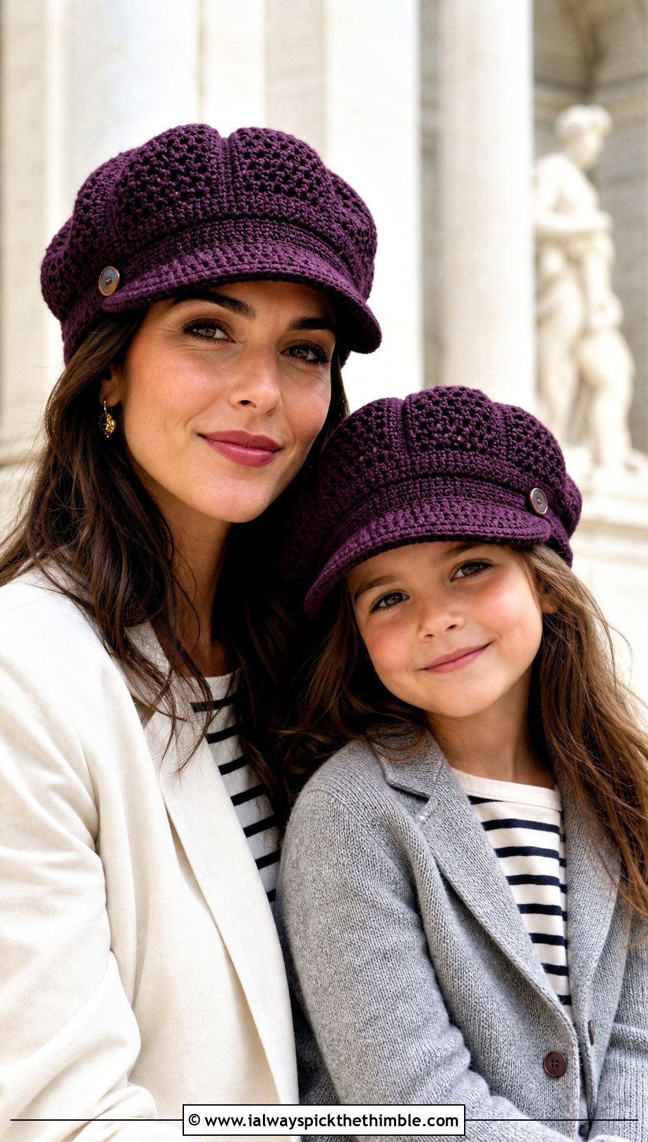 Crochet Newsboy Cap With Blazers And Straight Jeans - 20 crochet mommy and me hats outfit ideas