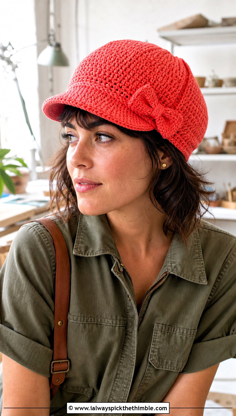 Crochet Newsboy Cap With Bow And Utility Jumpsuit - 20 Crochet Hat With Bow outfit ideas