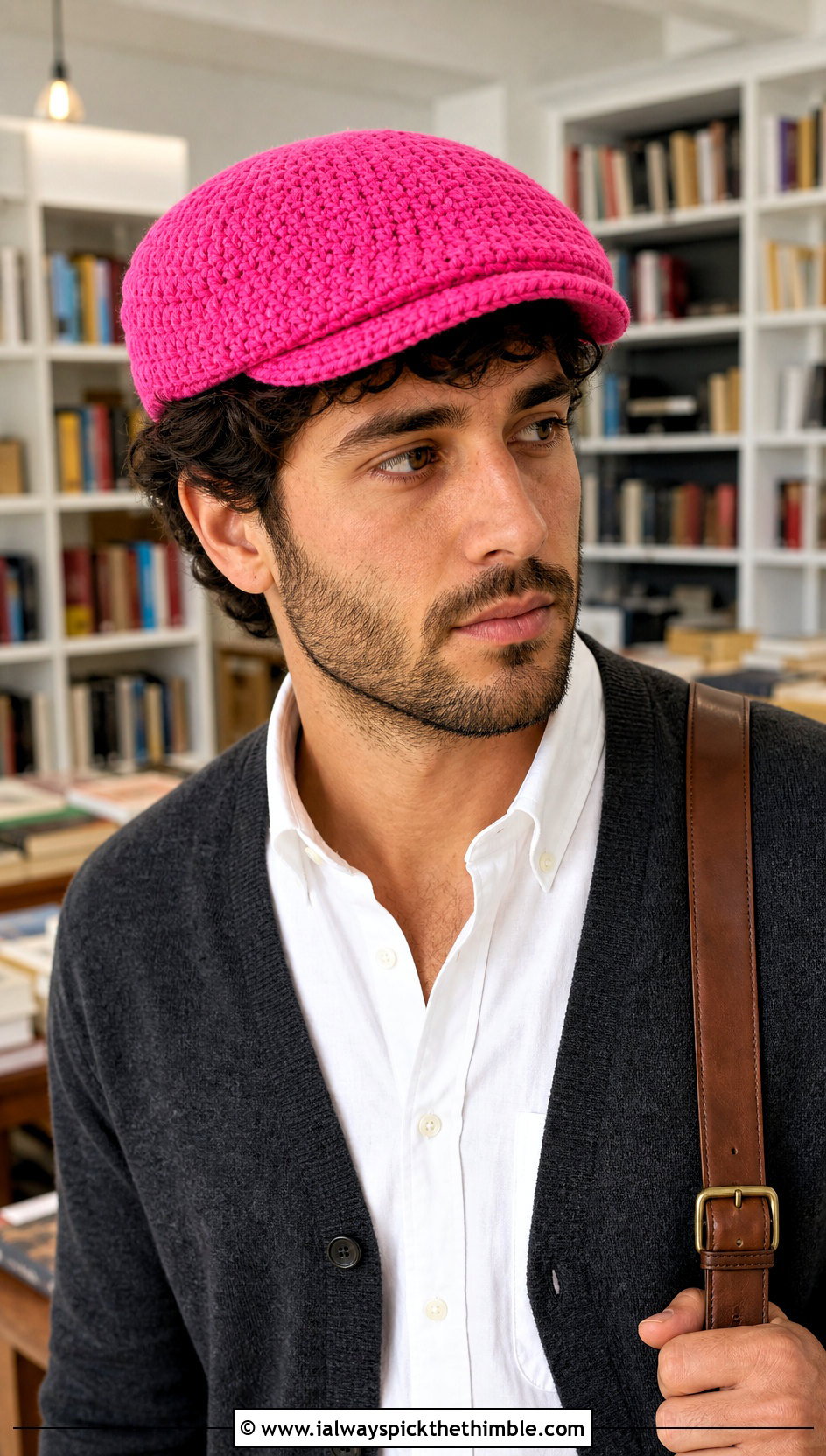 Crochet Newsboy Cap With Cardigan And Corduroy Pants - 25 crochet hat for men outfit ideas