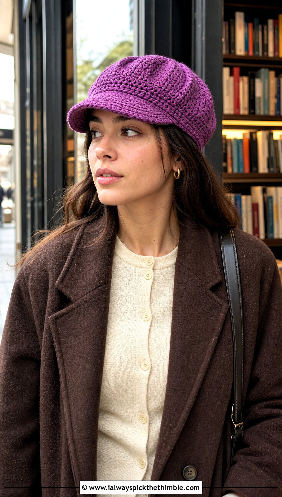 Crochet Newsboy Cap With Cardigan And Pleated Trousers - 20 easy crocheted hats outfit ideas