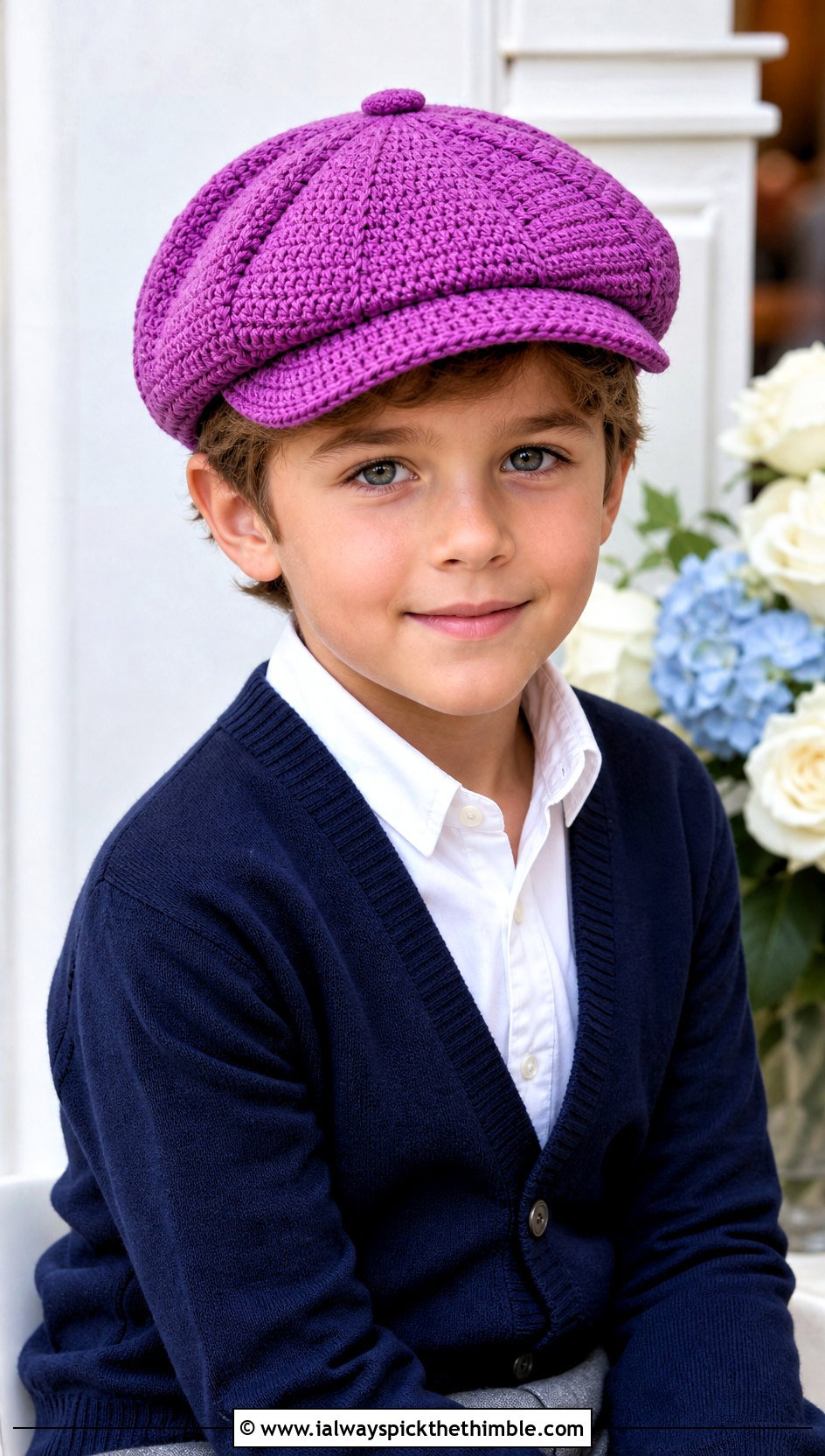 Crochet Newsboy Cap With Cardigan And Trousers - 25 childrens crochet hats outfit ideas