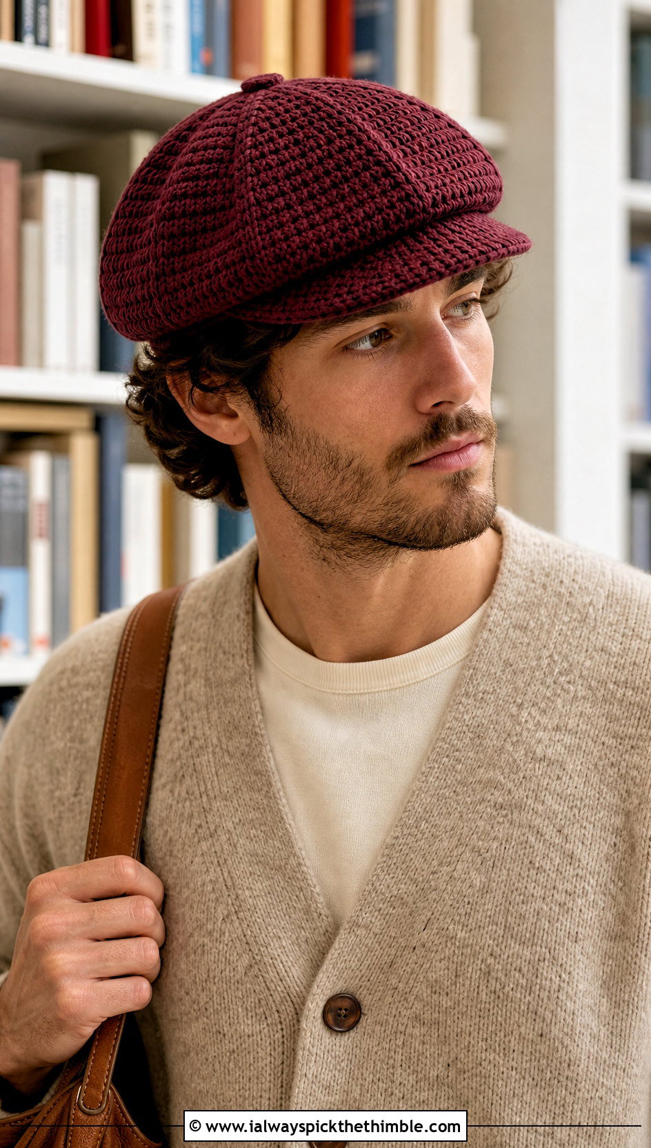 Crochet Newsboy Cap With Cardigan And Trousers - 25 crochet hats for men outfit ideas