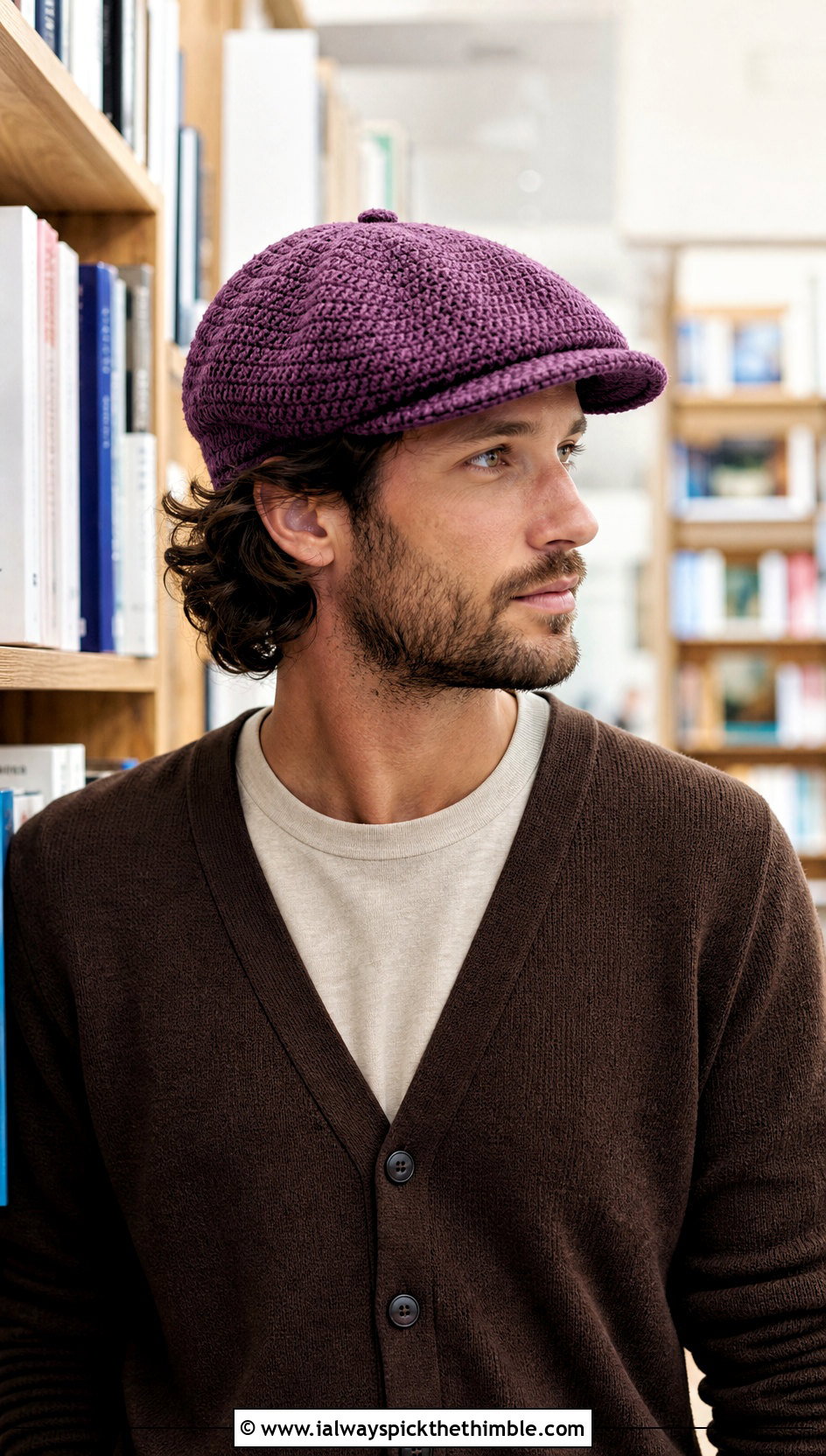 Crochet Newsboy Cap With Cardigan And Trousers - 25 mens crochet hats outfit ideas