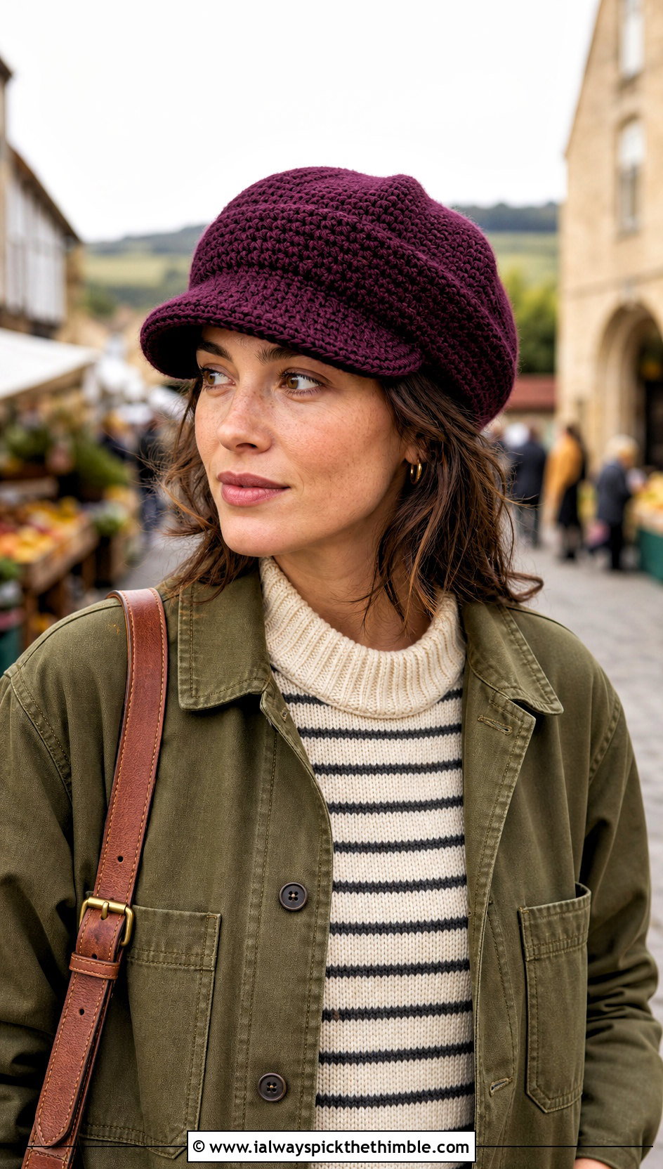 Crochet Newsboy Cap With Chore Jacket And Jeans - 15 Country Cottage Crochet Hat outfit ideas