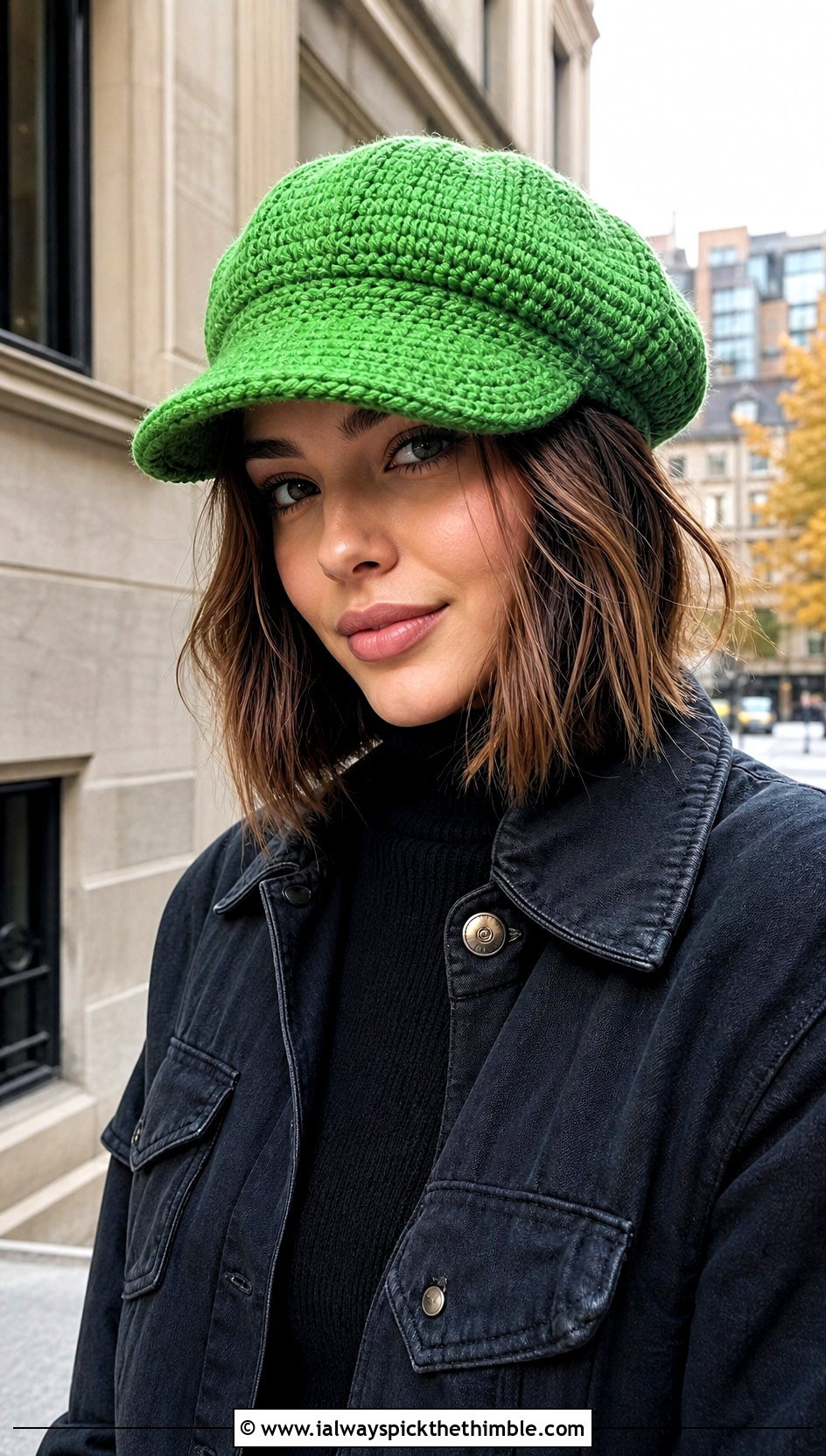 Crochet Newsboy Cap With Denim Skirt - 15 Easy Crochet Hats For Women outfit ideas