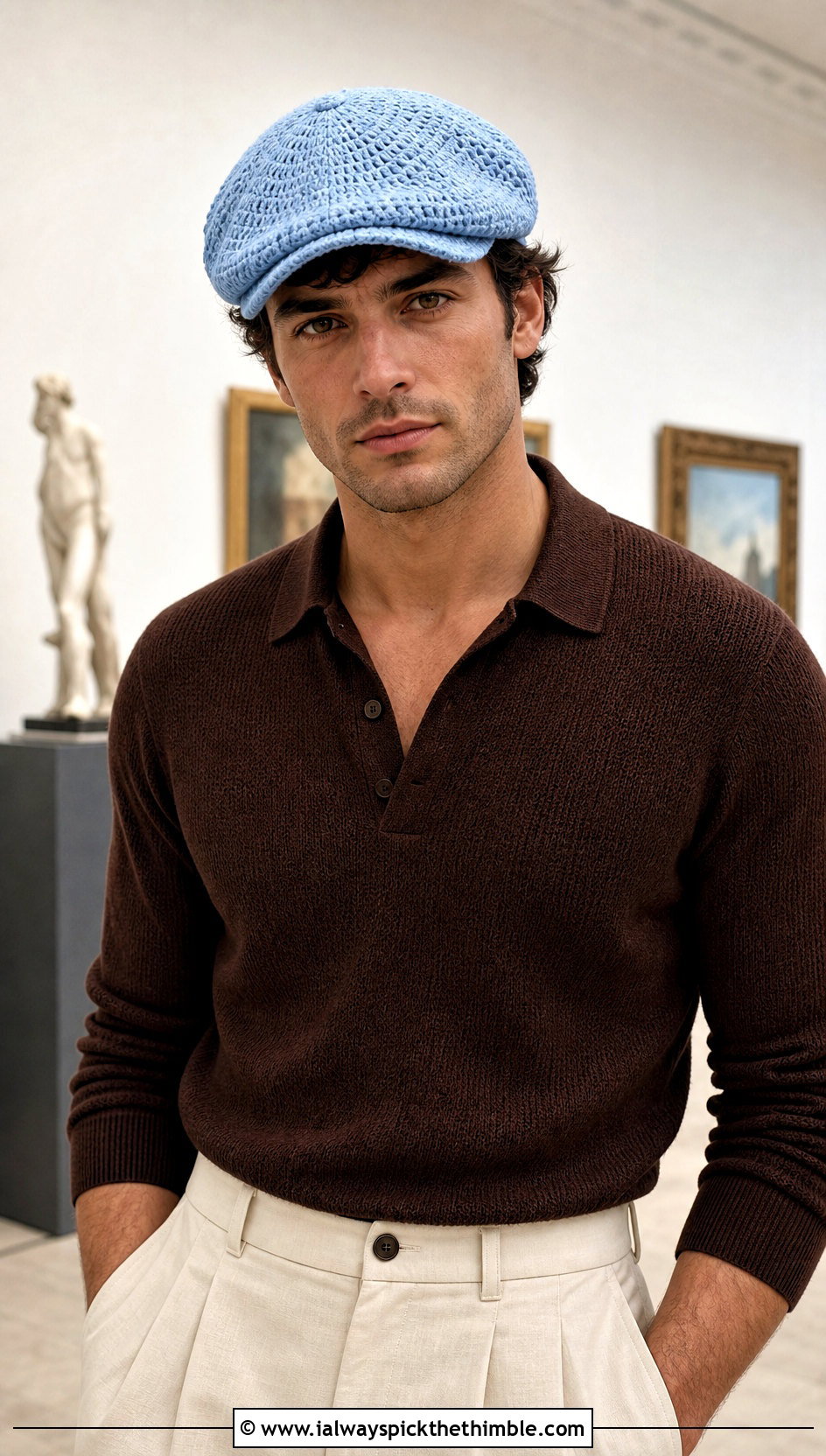 Crochet Newsboy Cap With Knit Polo - 25 crochet hat men outfit ideas