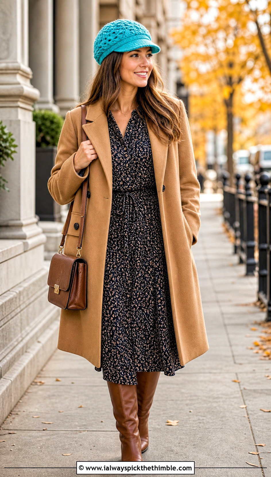 Crochet Newsboy Cap With Midi Dress And Boots - 20 flat crochet hat outfit ideas